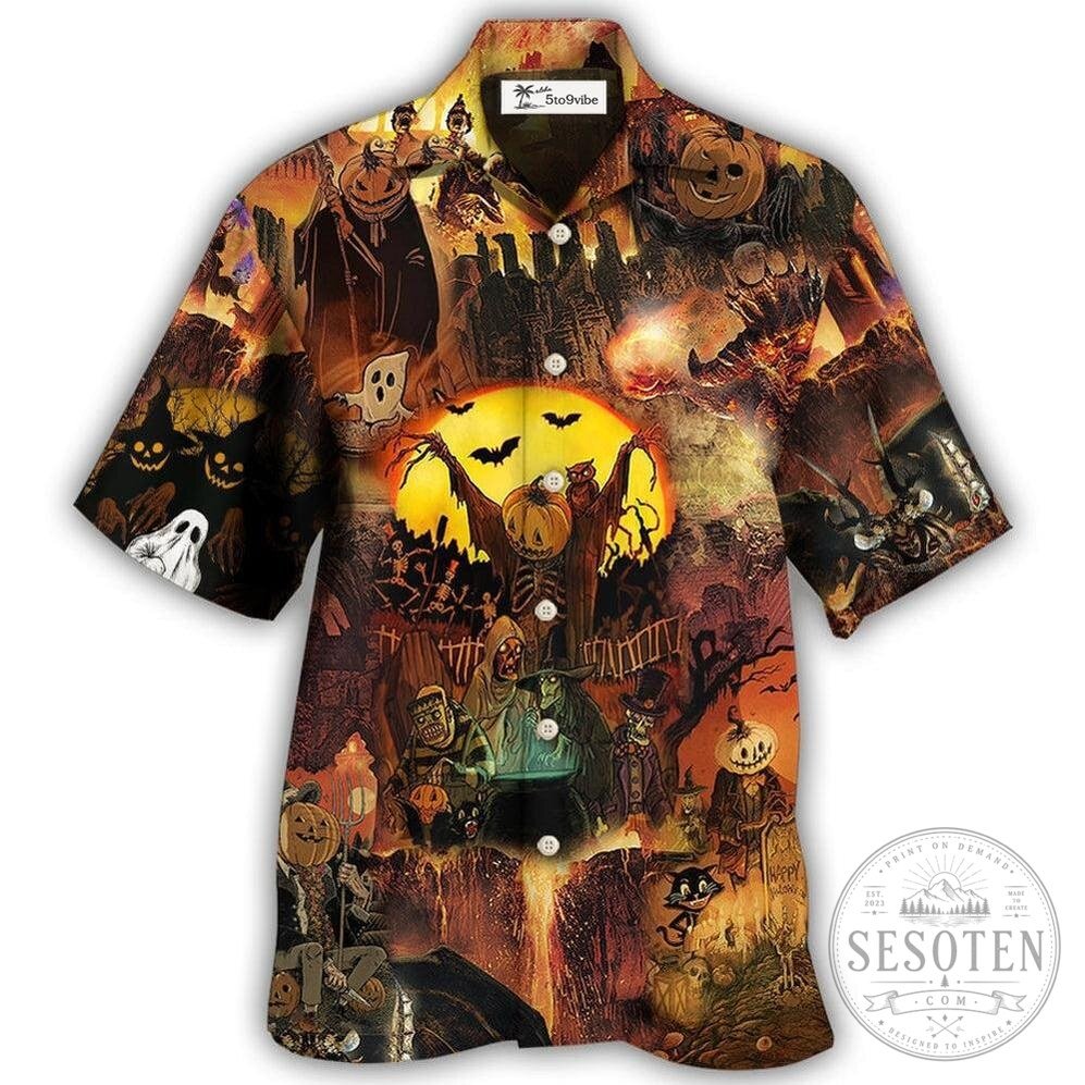 Spooky Halloween Pumpkin Ghost Scary Full Moon Hawaiian Shirt