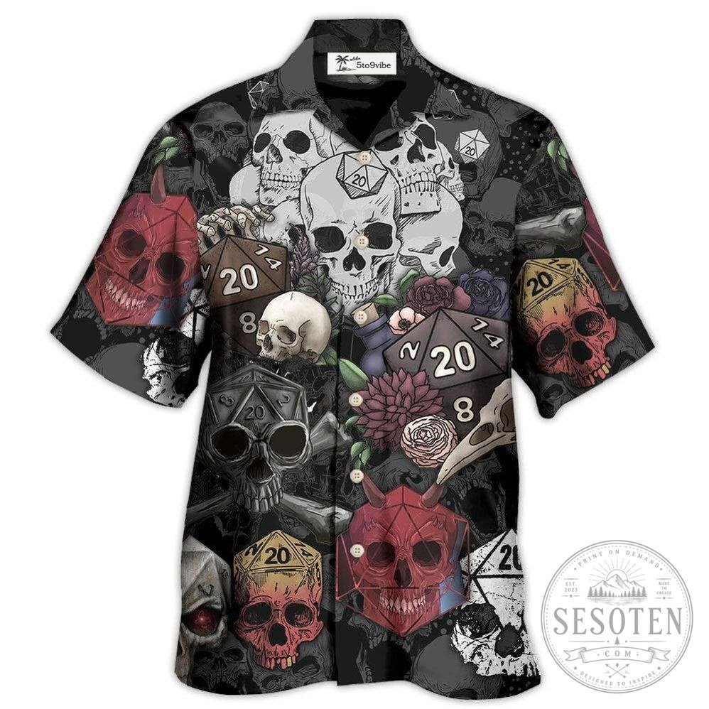 Dungeons and Dragons D20 Dice and Skull Darkness Art Hawaiian Shirt