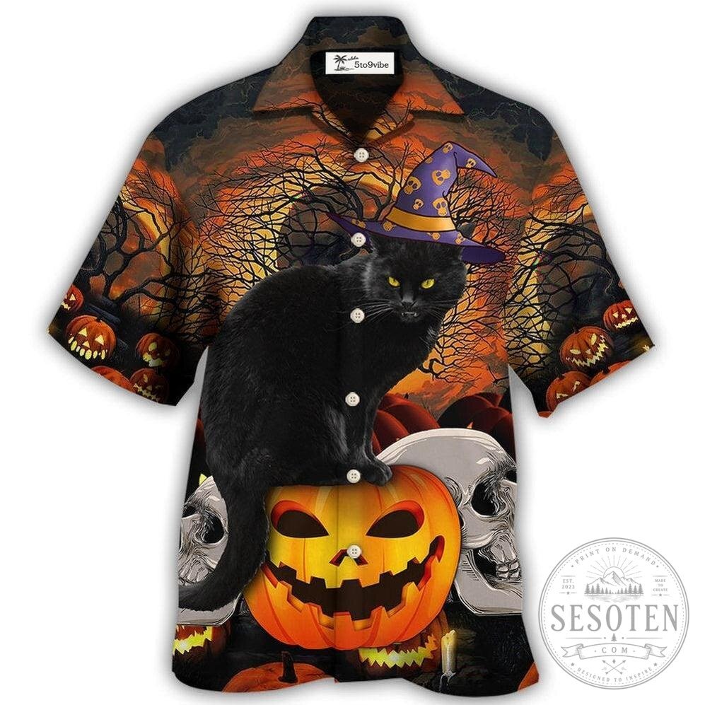 Halloween Black Cat Pumpkin Spooky Night Hawaiian Shirt