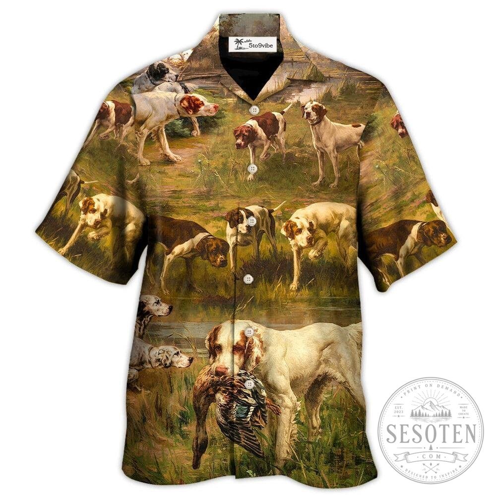 Hunting Dogs and Duck Art Style Hawaiian Shirt
