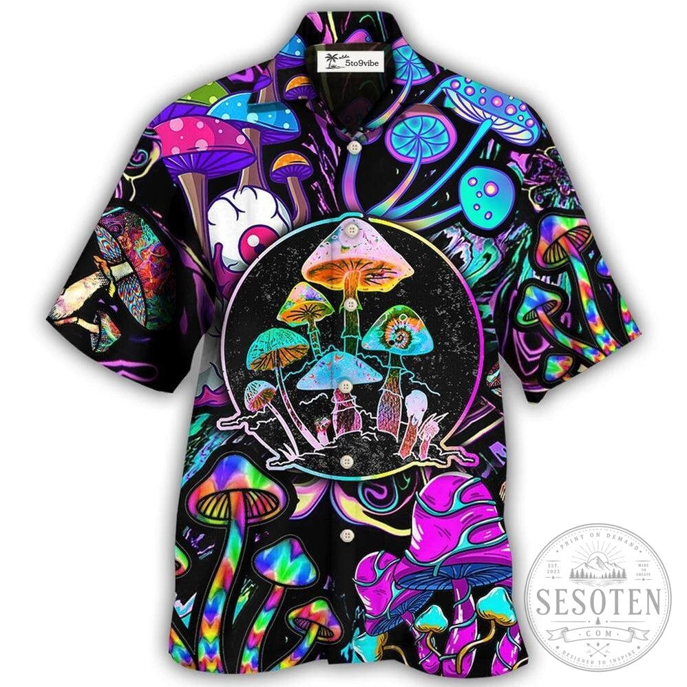 Psychedelic Mushroom Colorful Neon Light Hippie Style Hawaiian Shirt