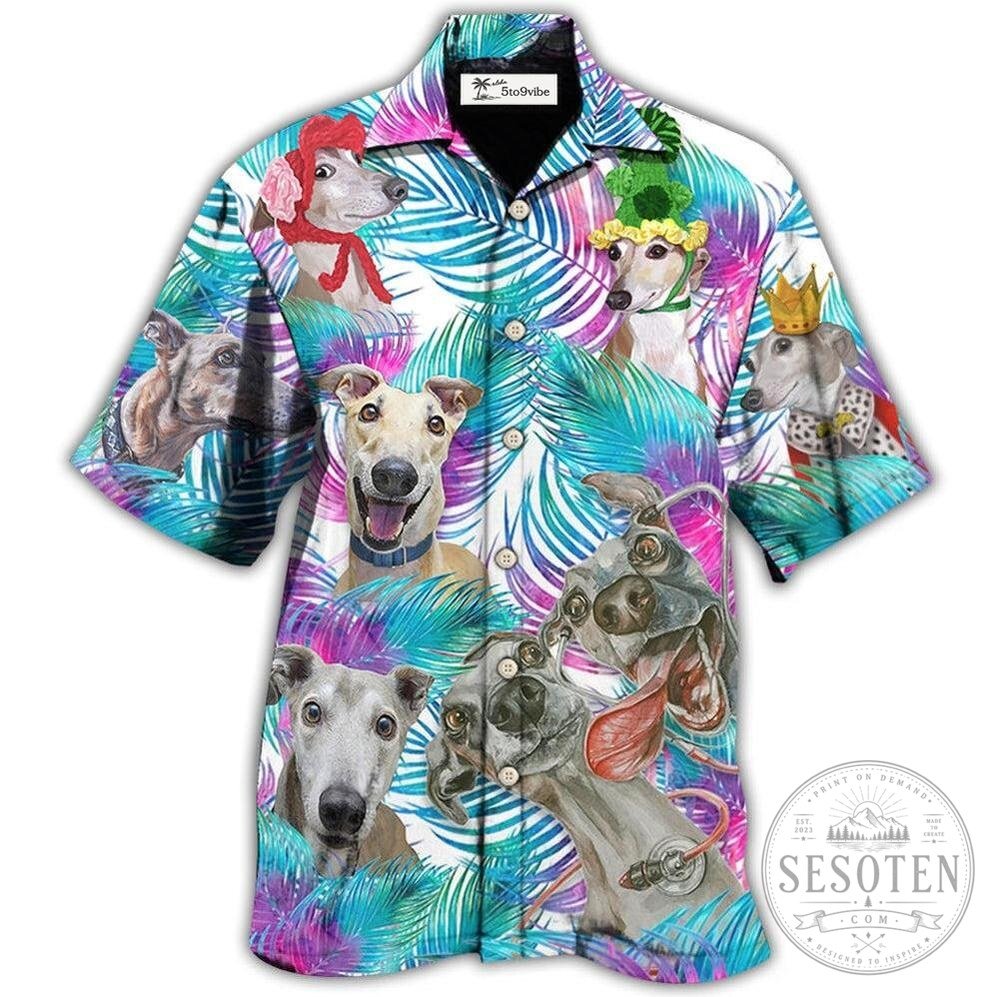 Greyhound Dog Tropical Leaf Pattern Hawaiian Shirt