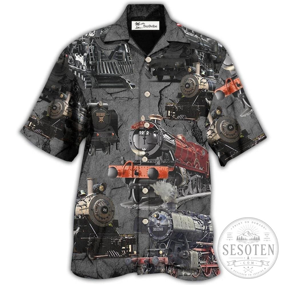 Vintage Steam Train Engine Collection Hawaiian Shirt