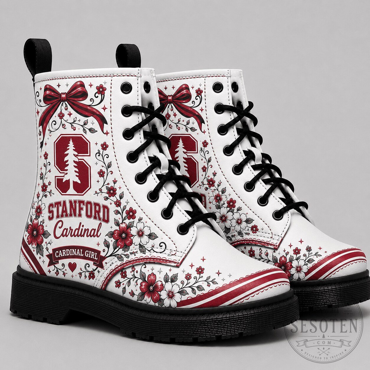 Stanford Cardinal Floral Game Day Boots Women's Combat Shoes
