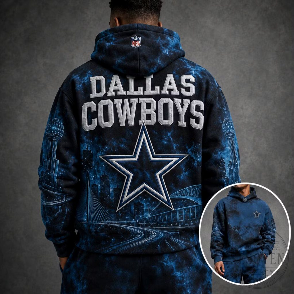 Dallas Cowboys NFL Team Logo Blue Cityscape All Over Print Hoodie Dallas Cowboys NFL Team Logo Blue Cityscape All Over Print Hoodie