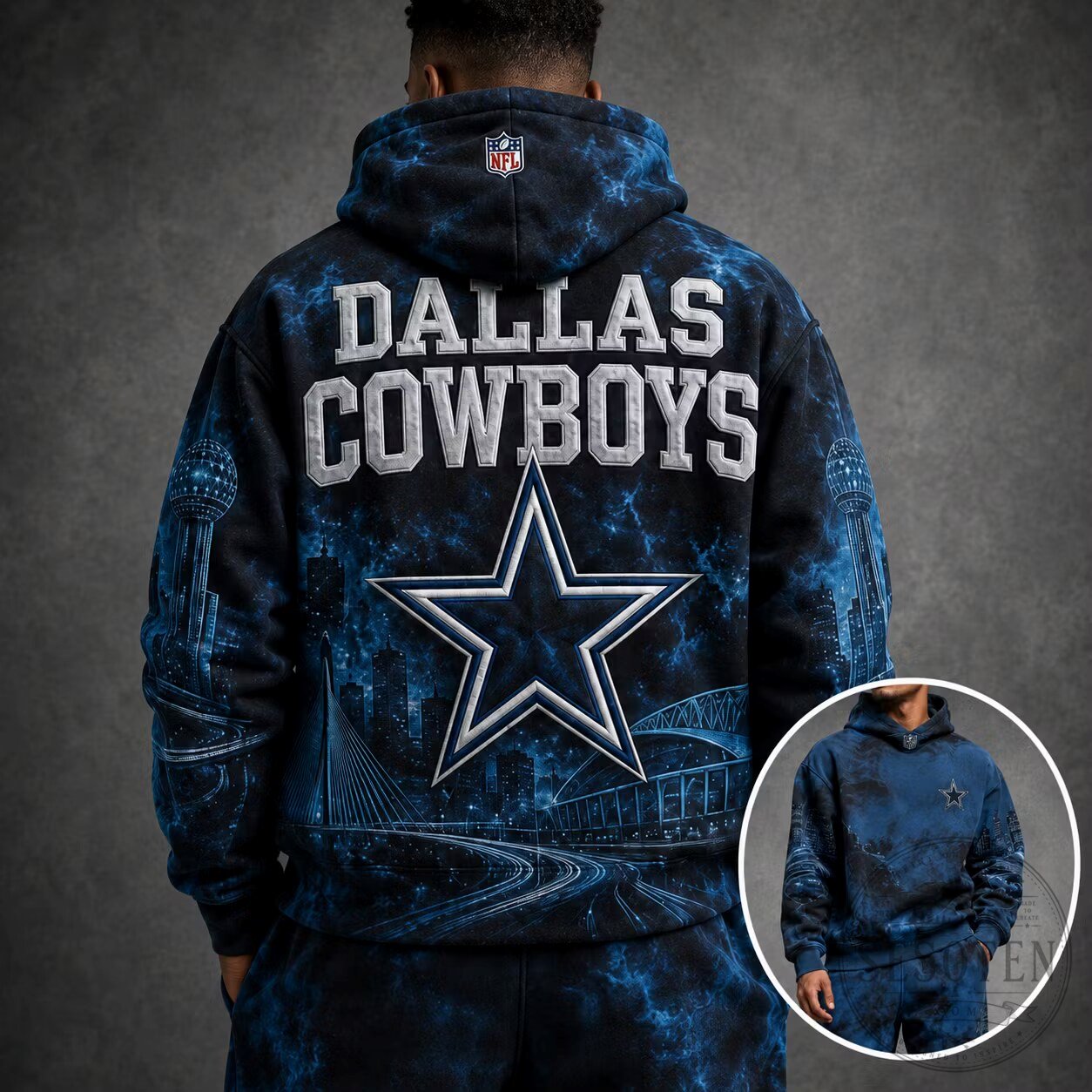 Dallas Cowboys NFL Team Logo Blue Cityscape All Over Print Hoodie