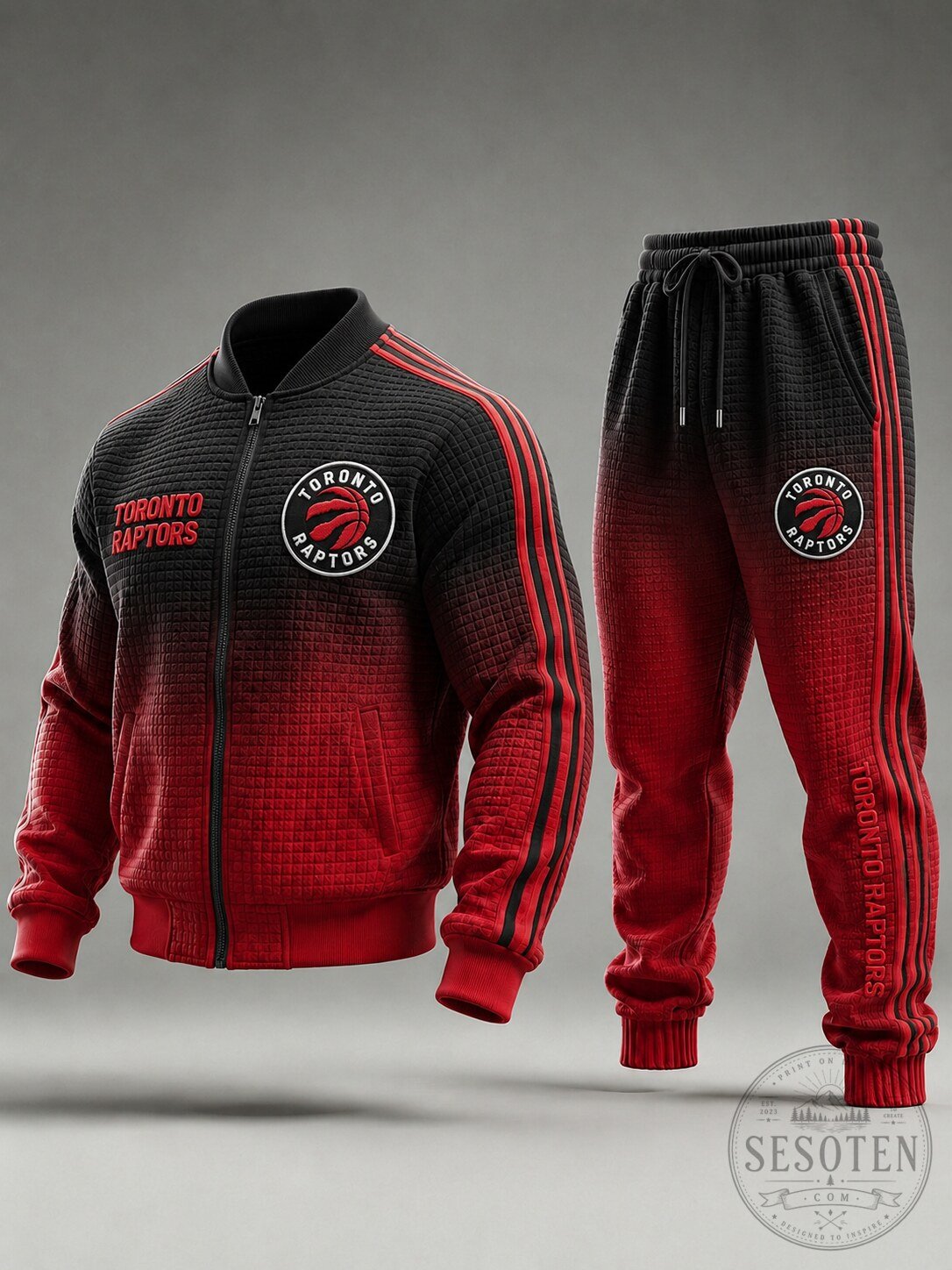 Toronto Raptors Basketball Team Black Red Quilted Tracksuit Jacket and Pants