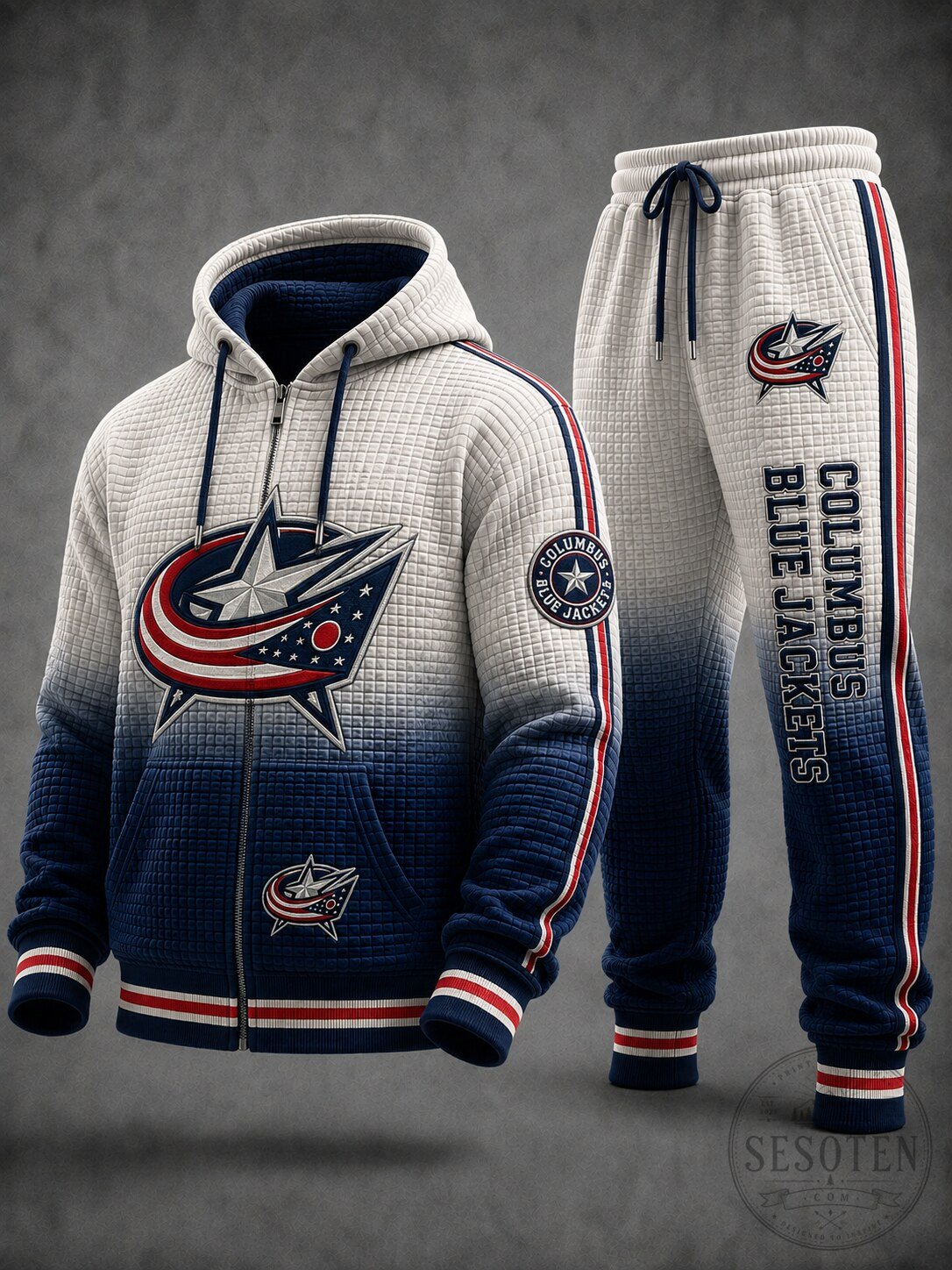 Columbus Blue Jackets NHL Hockey Team Gradient Quilted Hoodie and Jogger Pants Set