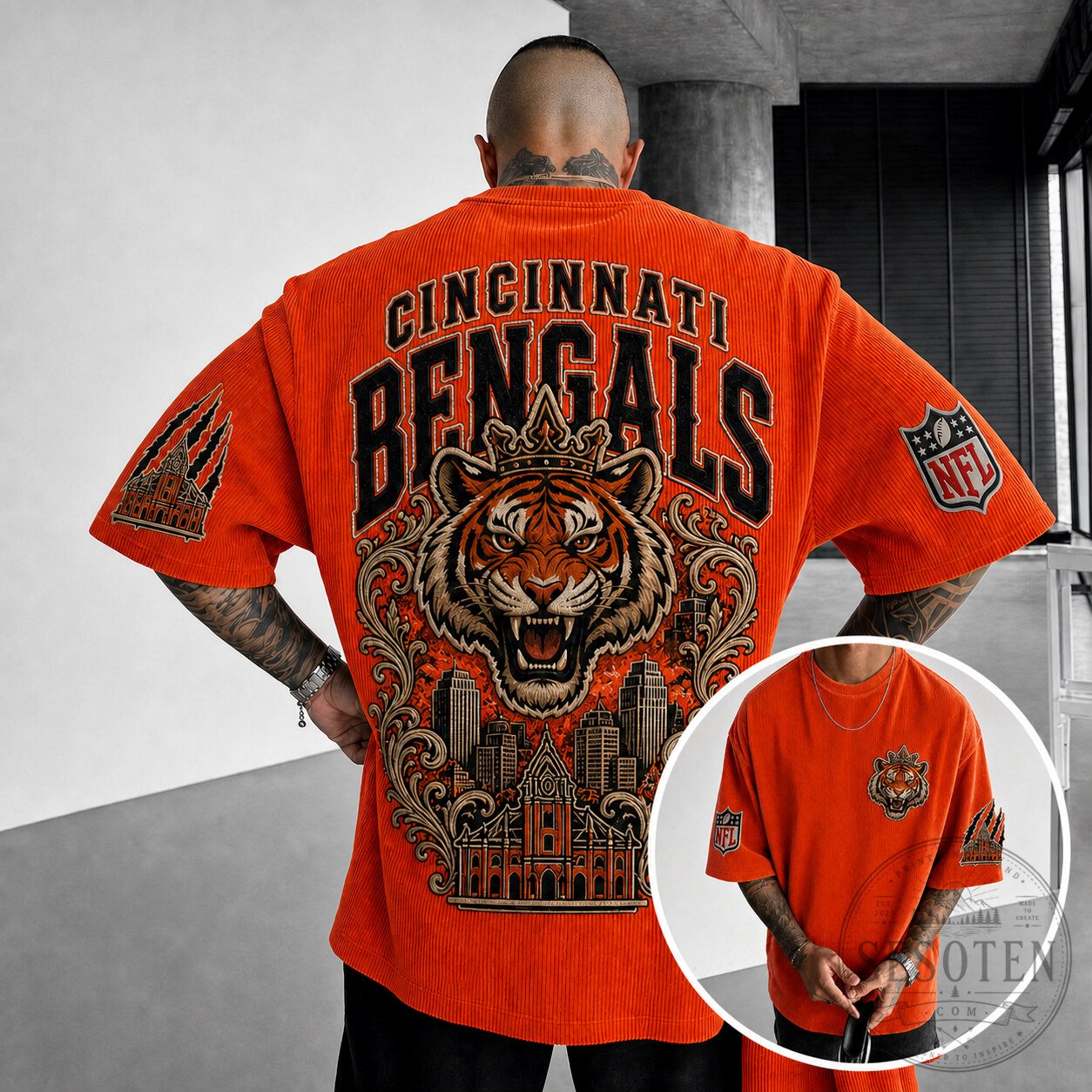 Cincinnati Bengals NFL Football Team Tiger Mascot Oversized T-Shirt