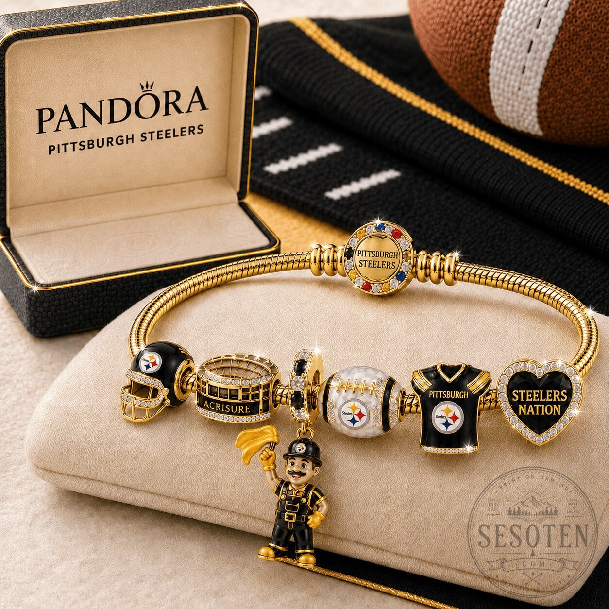 Pittsburgh Steelers Pandora Gold Charm Bracelet Set