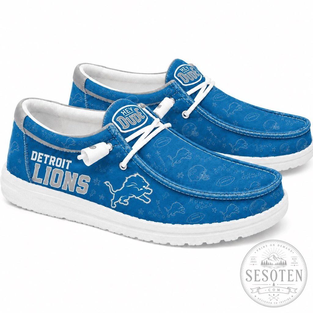 Detroit Lions Football Team Logo Blue Hey Dude Style Shoes Detroit Lions Football Team Logo Blue Hey Dude Style Shoes