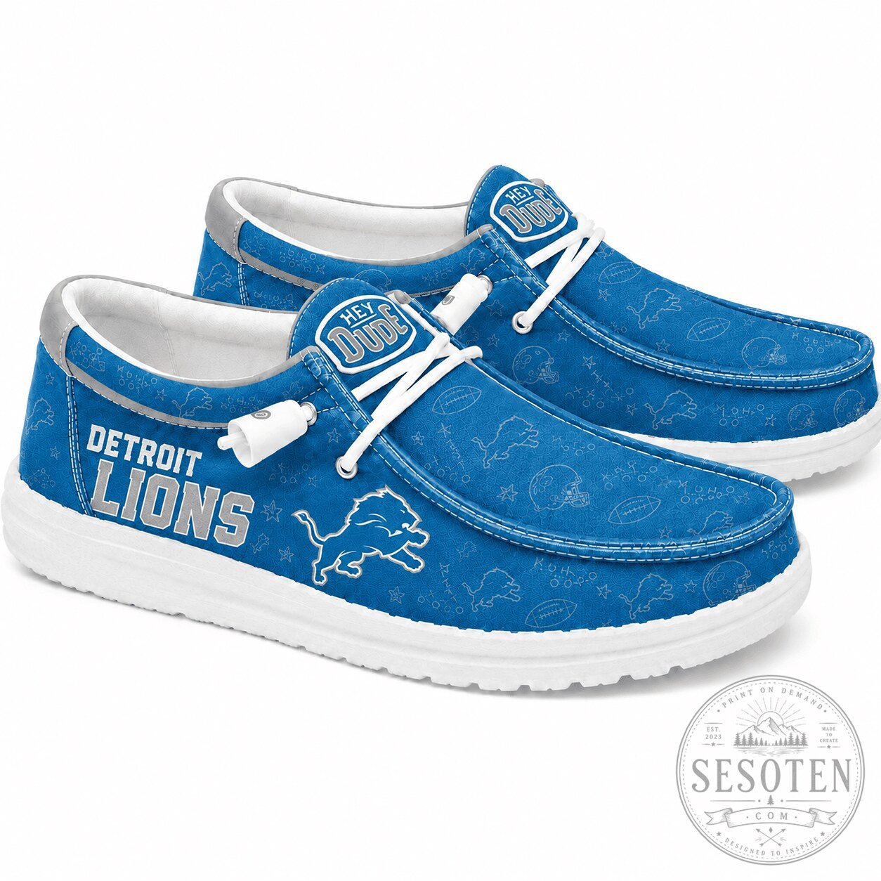 Detroit Lions Football Team Logo Blue Hey Dude Style Shoes