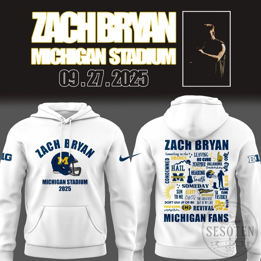 2025 Concert Tour Hoodie - White - Zach Bryan at Michigan Stadium 1 2025 Concert Tour Hoodie - White - Zach Bryan at Michigan Stadium