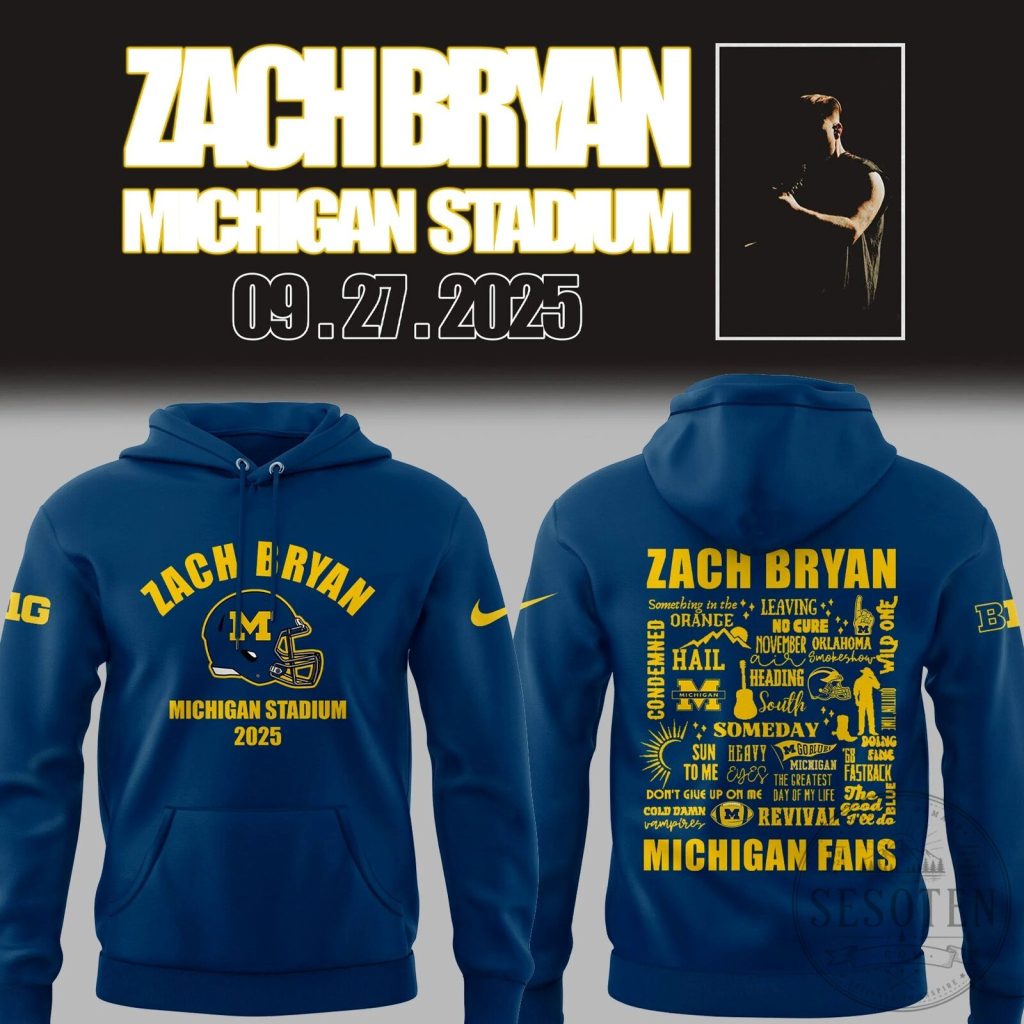 Zach Bryan Michigan Stadium 2025 Concert Tour Blue Hoodie Zach Bryan Michigan Stadium 2025 Concert Tour Blue Hoodie