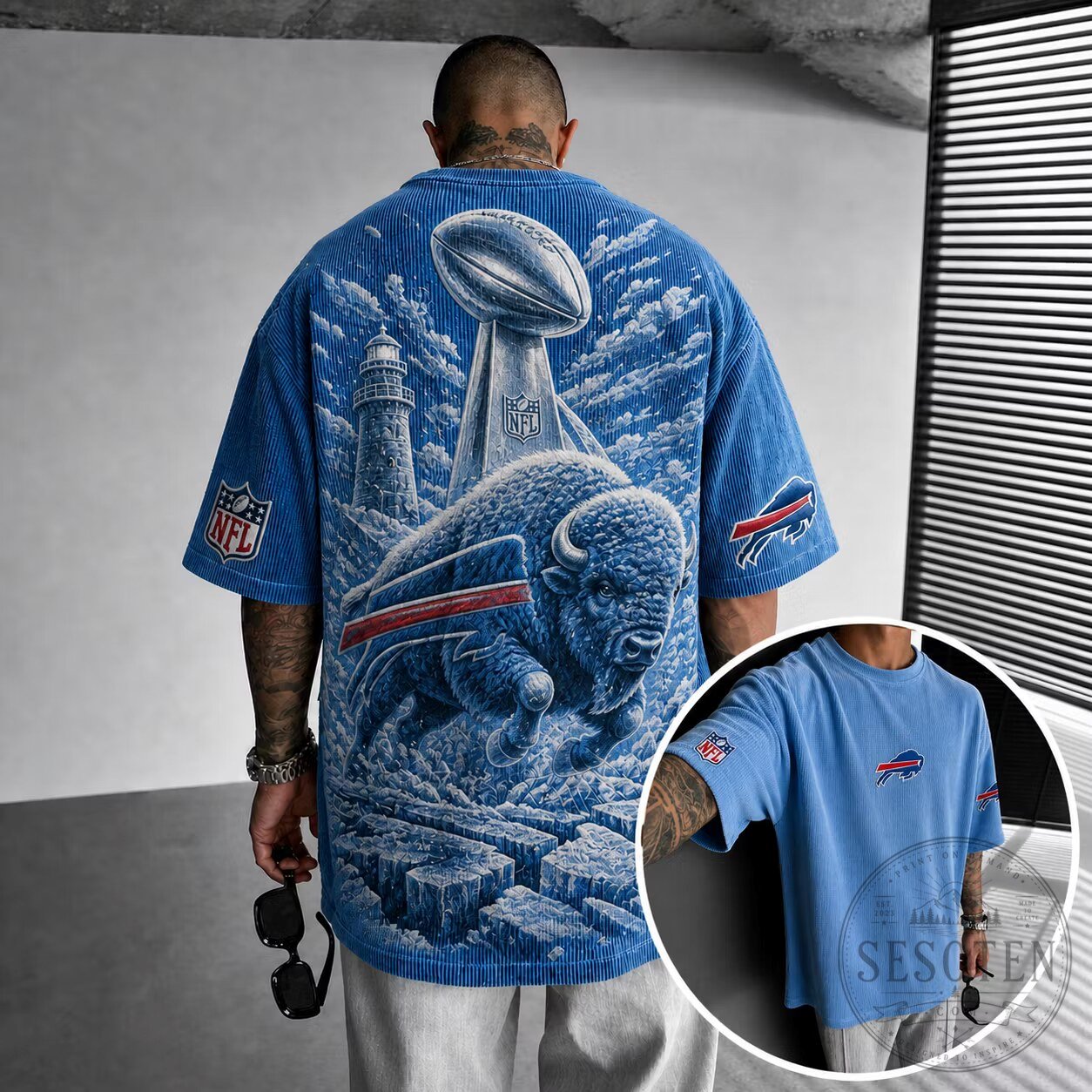 Buffalo Bills NFL Football Super Bowl Corduroy Short Sleeve T-Shirt