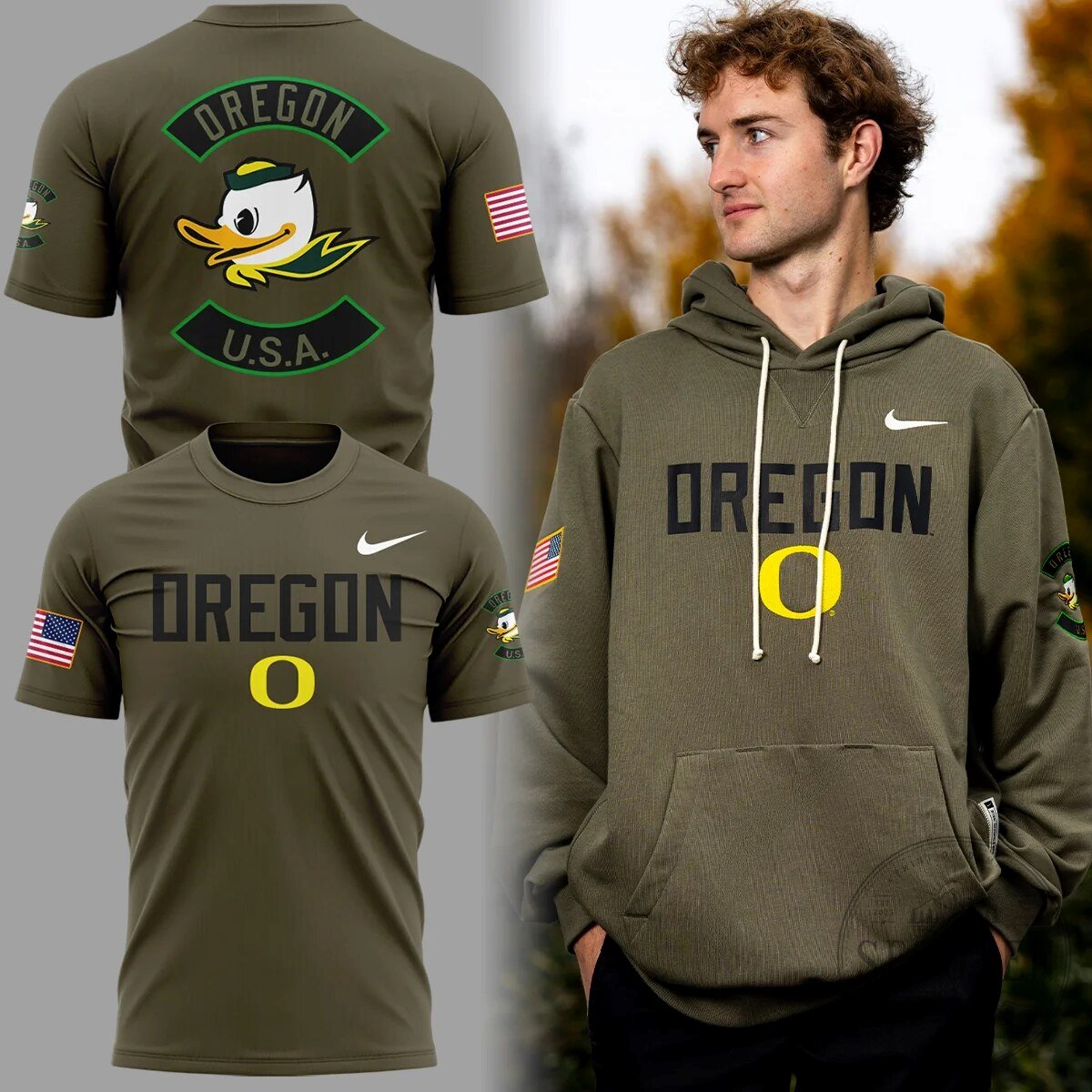 Oregon Ducks Military Appreciation Donald Duck Olive Green Fan T-Shirt