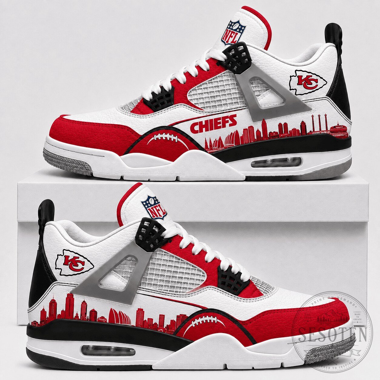 Kansas City Chiefs NFL Football Team Skyline Red and White Sneakers