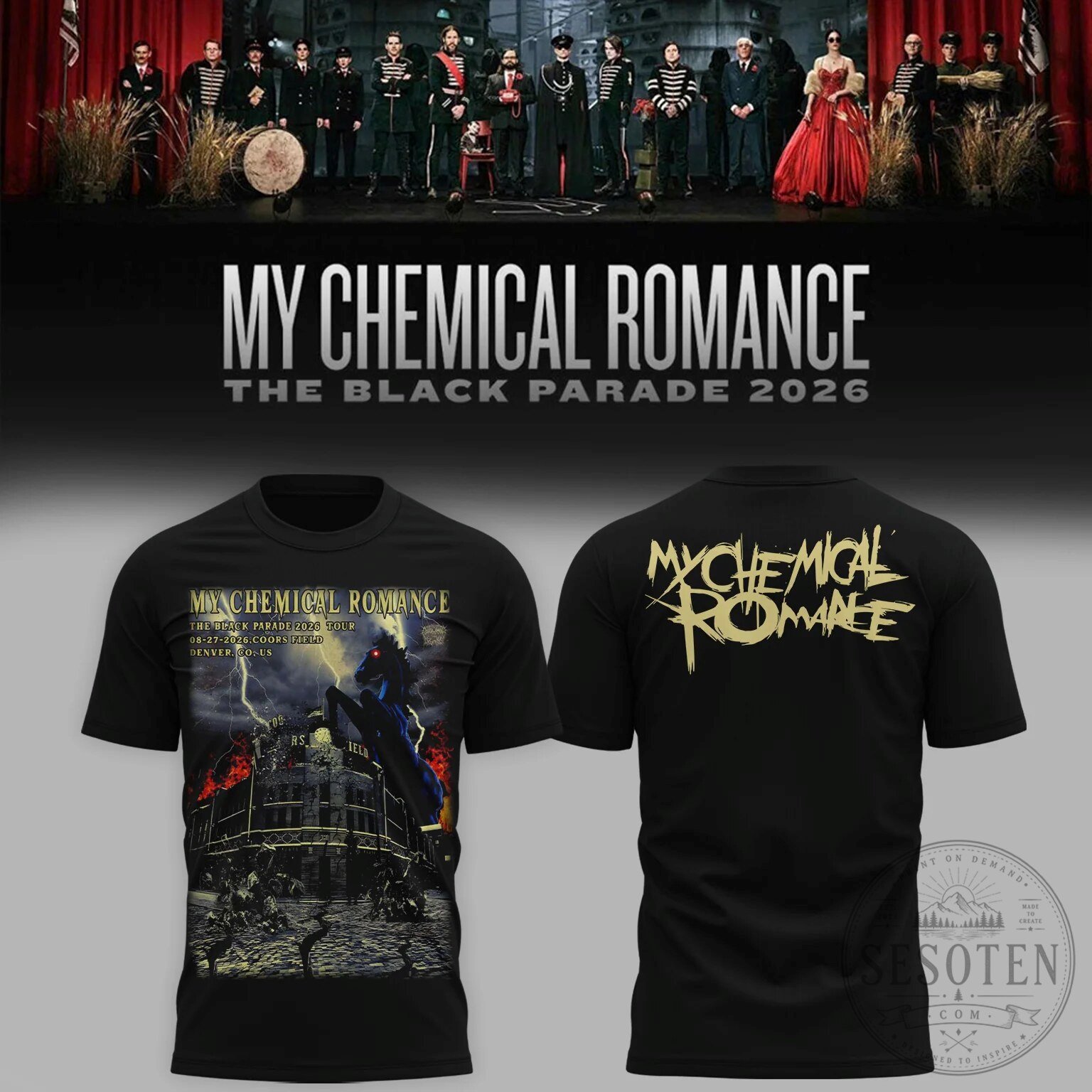 2026 Tour T-Shirt for My Chemical Romance The Black Parade at Coors Field, Denver