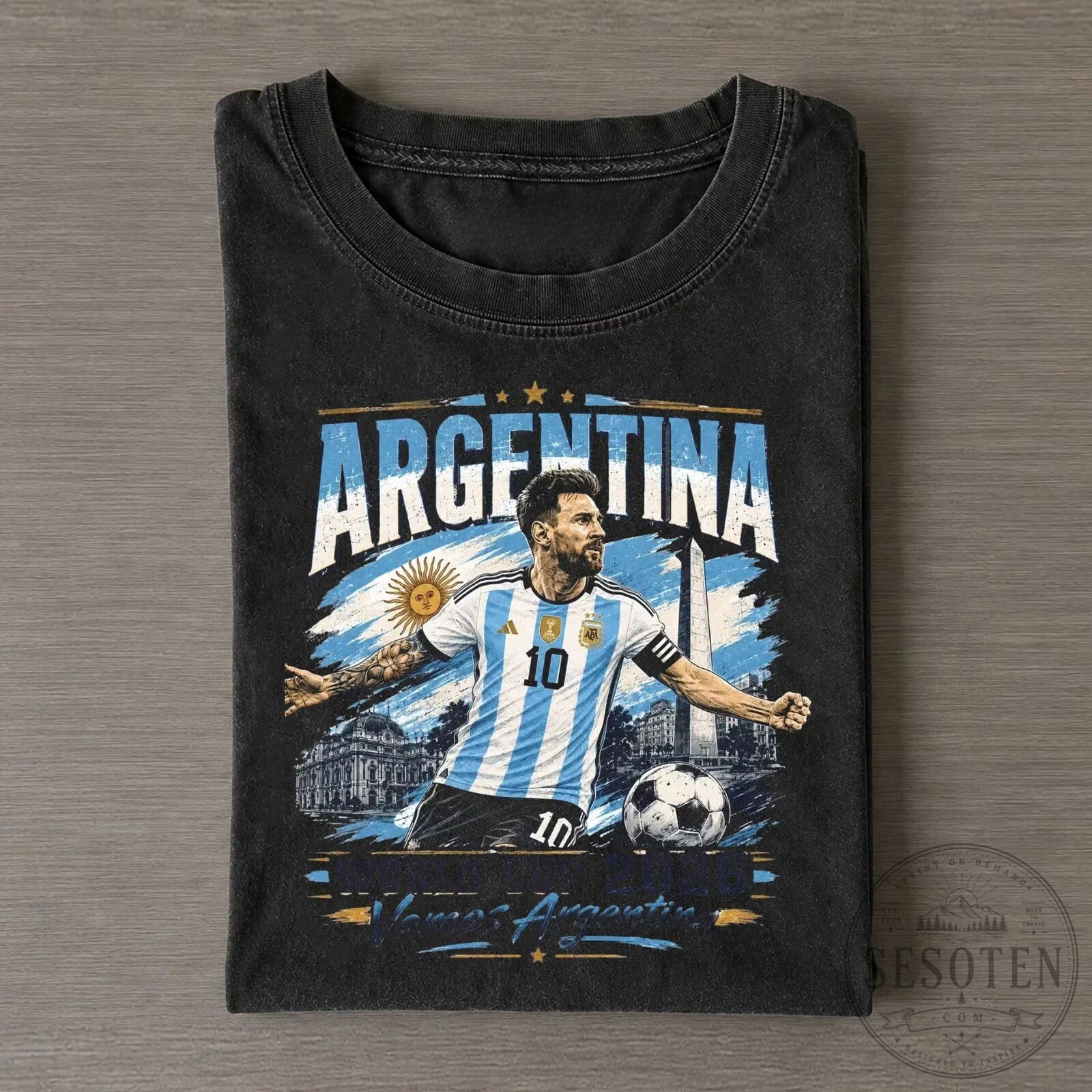 Lionel Messi Argentina Soccer Football Player Graphic Black T-Shirt