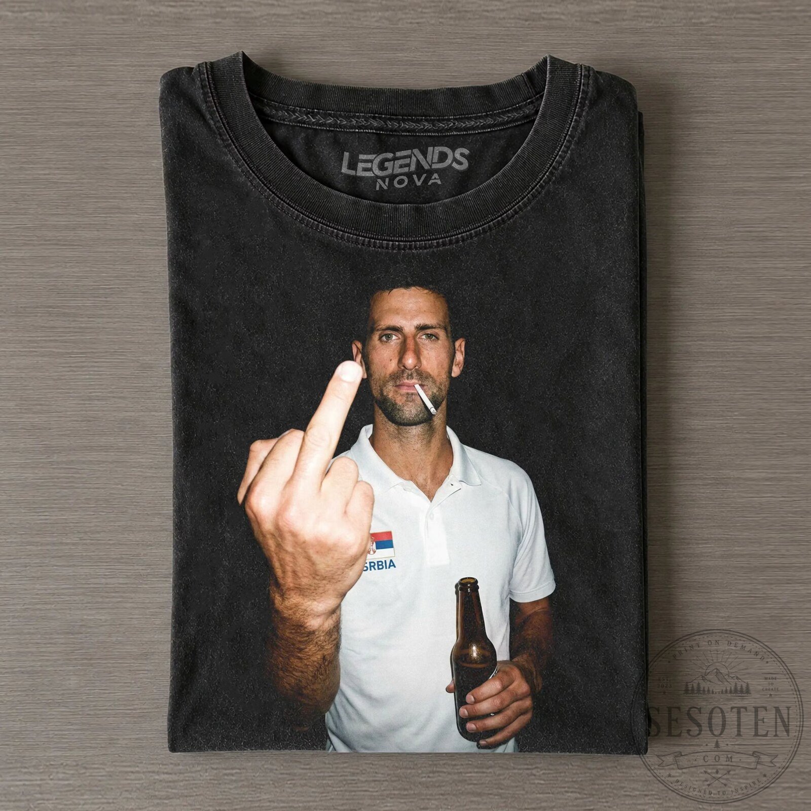 Novak Djokovic Middle Finger Smoking Beer Tennis Legend T-Shirt