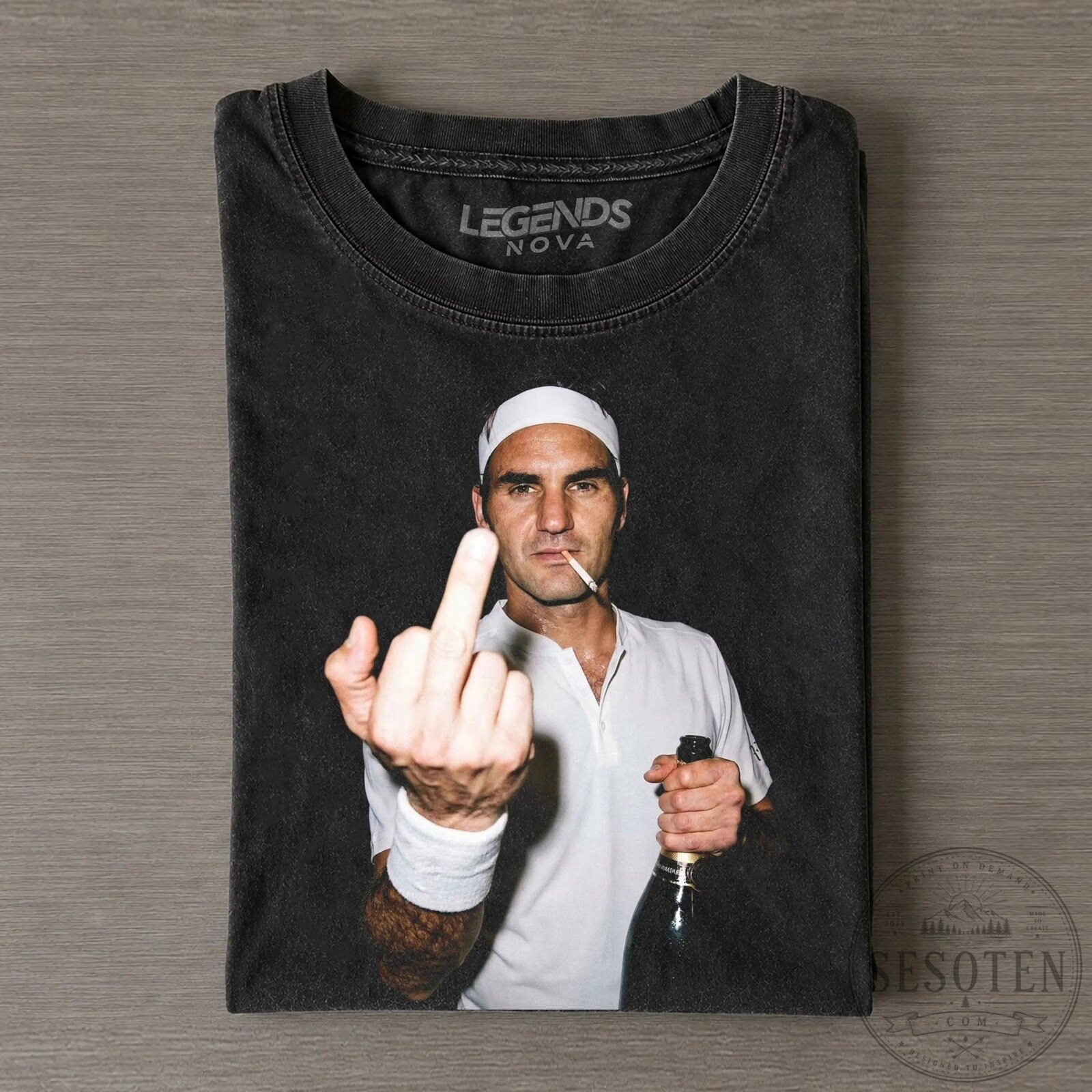 Roger Federer Middle Finger Champagne Tennis Legend Graphic T-Shirt