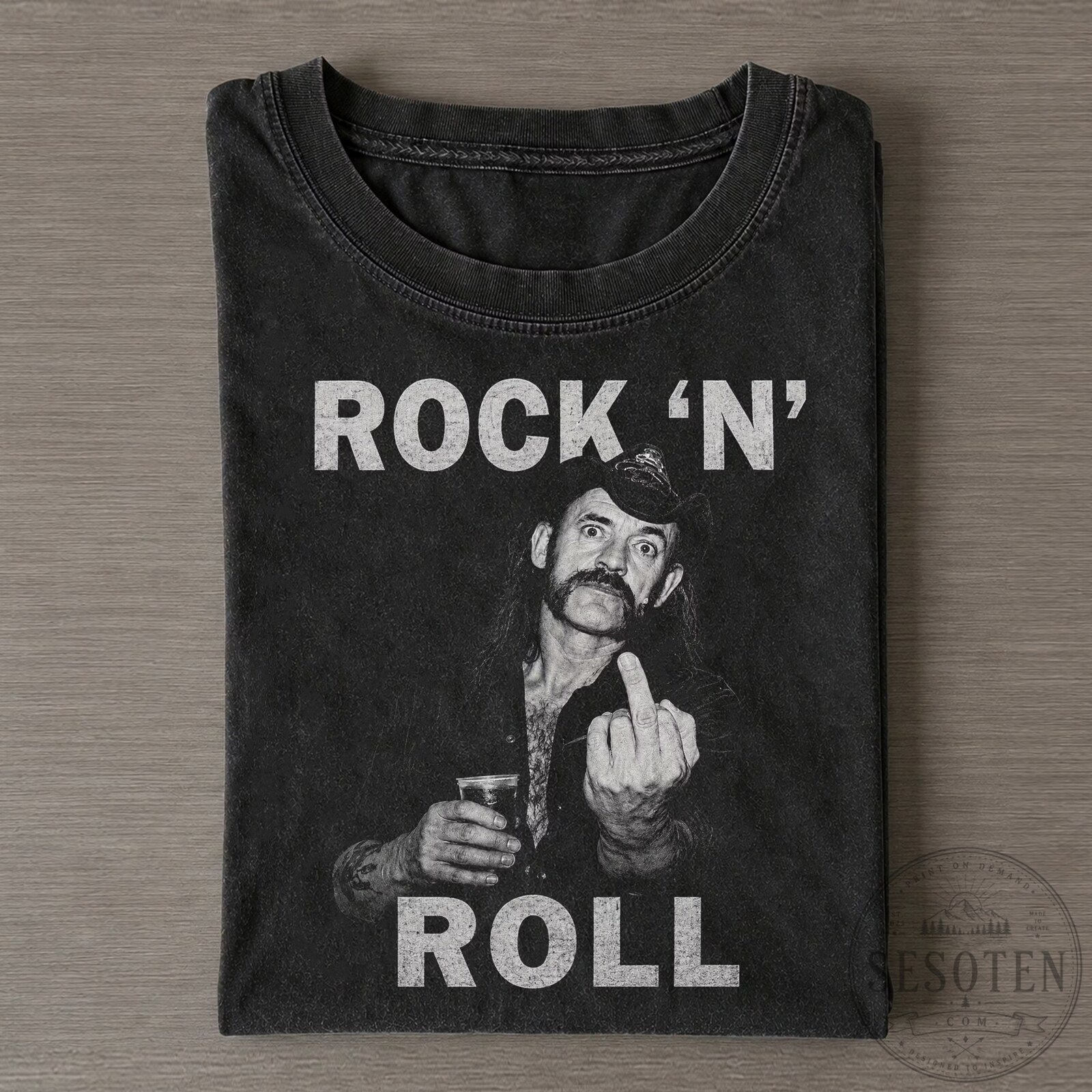 Lemmy Kilmister Rock And Roll Middle Finger Vintage Washed T-Shirt