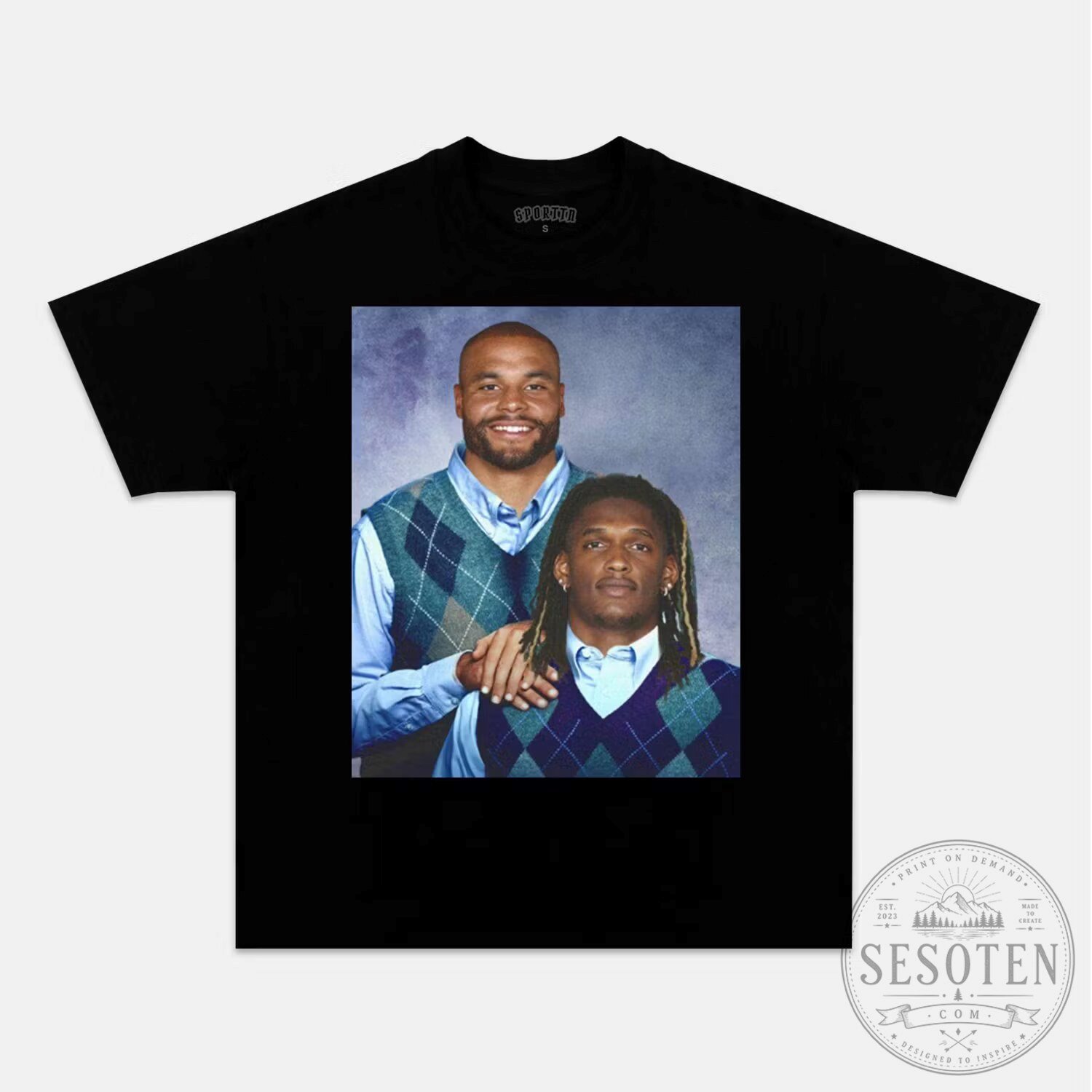 Dak Prescott and CeeDee Lamb Funny Portrait Black T-Shirt