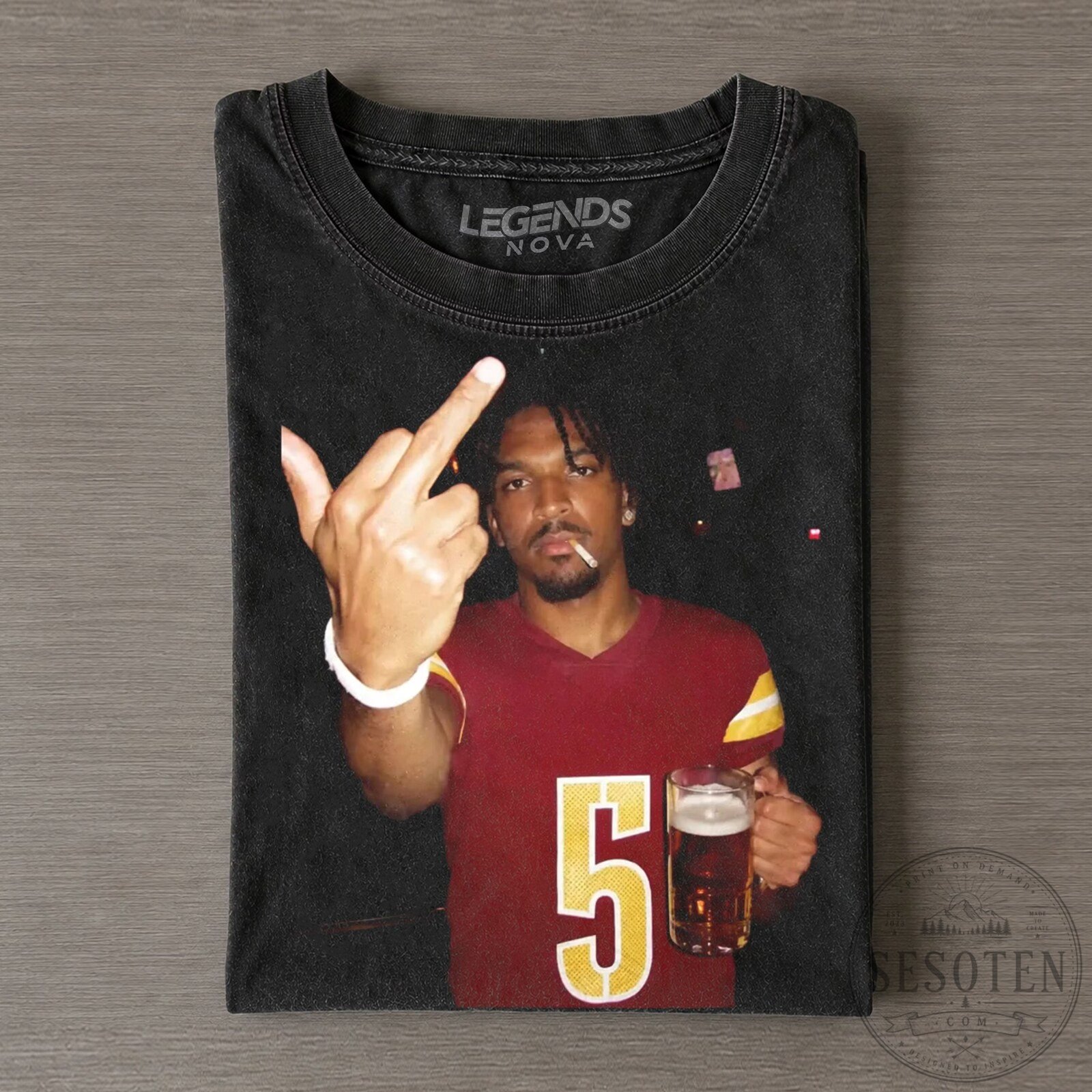 JD5 After Hours Middle Finger Football Player Black Graphic T-Shirt