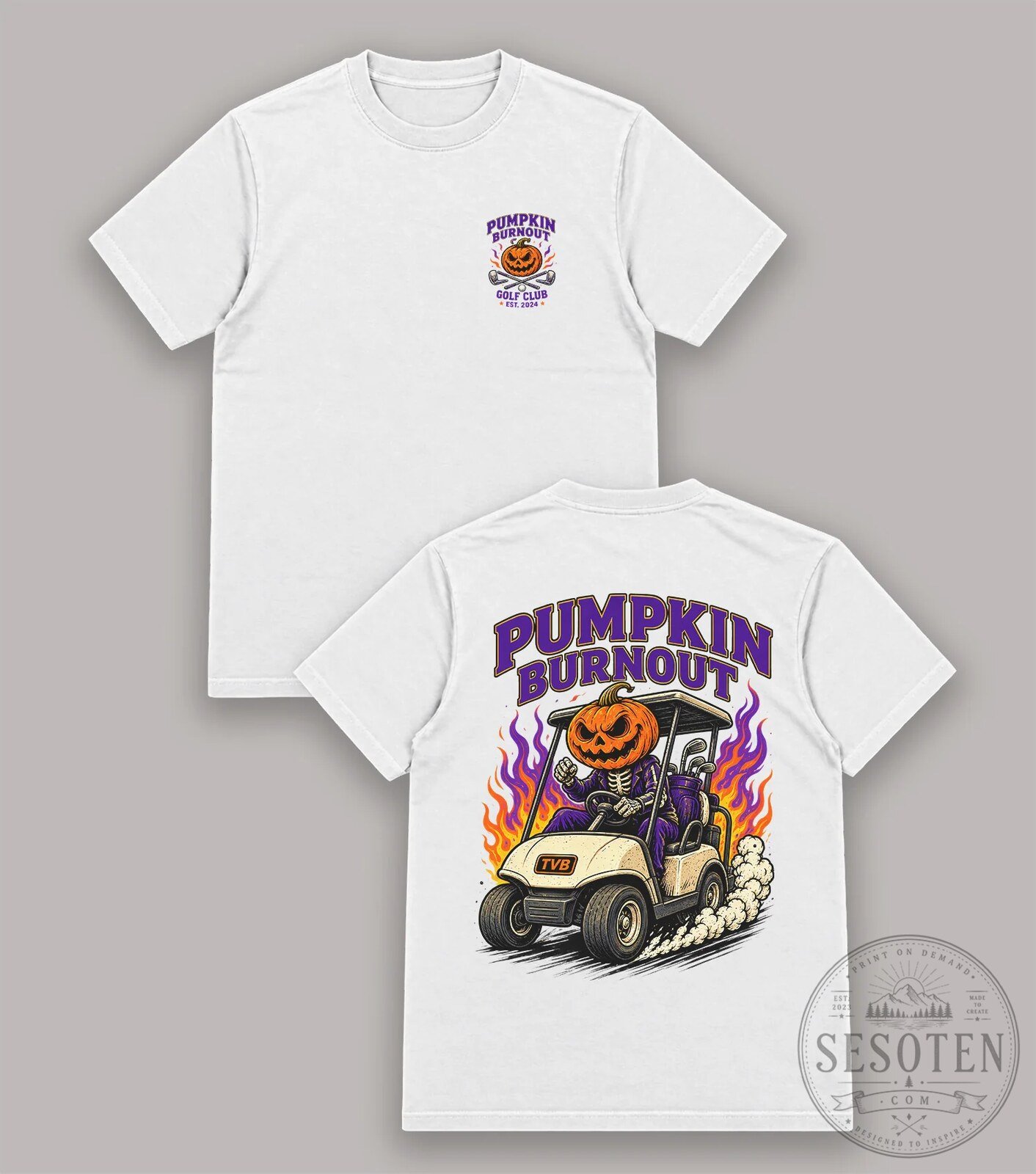 Pumpkin Burnout Golf Club Halloween Jack-O-Lantern Golf Cart T-Shirt 13 Pumpkin Burnout Golf Club Halloween Jack-O-Lantern Golf Cart T-Shirt