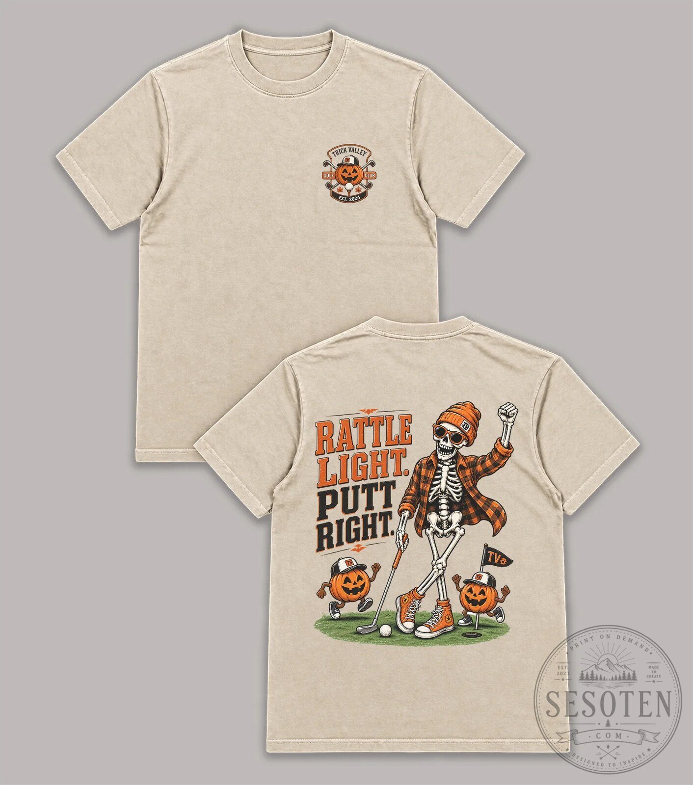 Halloween Skeleton Golfer Rattle Light Putt Right Golf T-Shirt