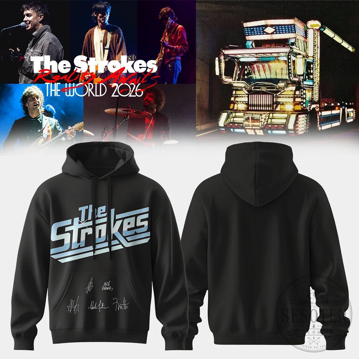 Black Hoodie with Signatures from The Strokes Reality Awaits World Tour 2026