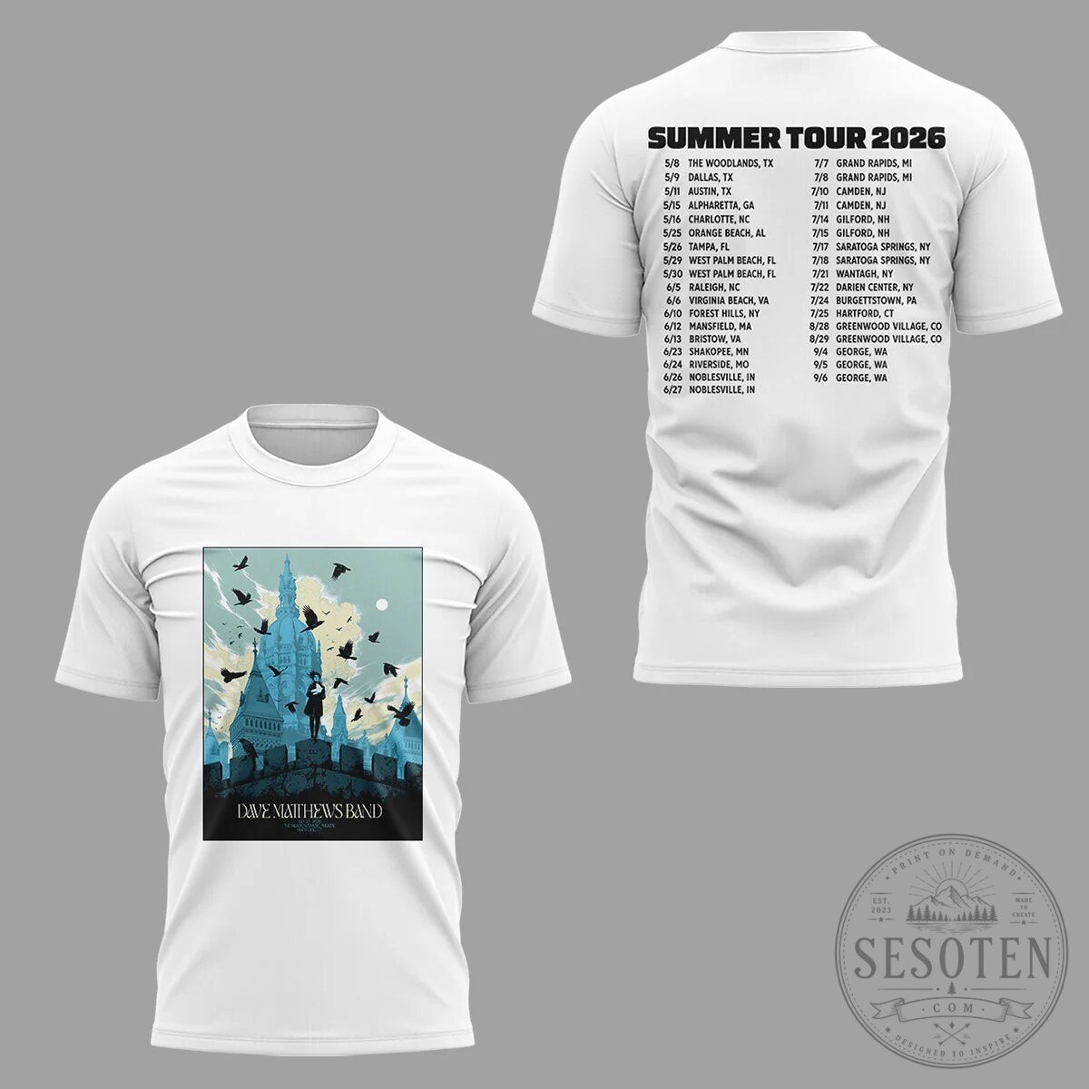 Dave Matthews Band Summer Tour 2026 Concert Dates White T-Shirt 7 Dave Matthews Band Summer Tour 2026 Concert Dates White T-Shirt