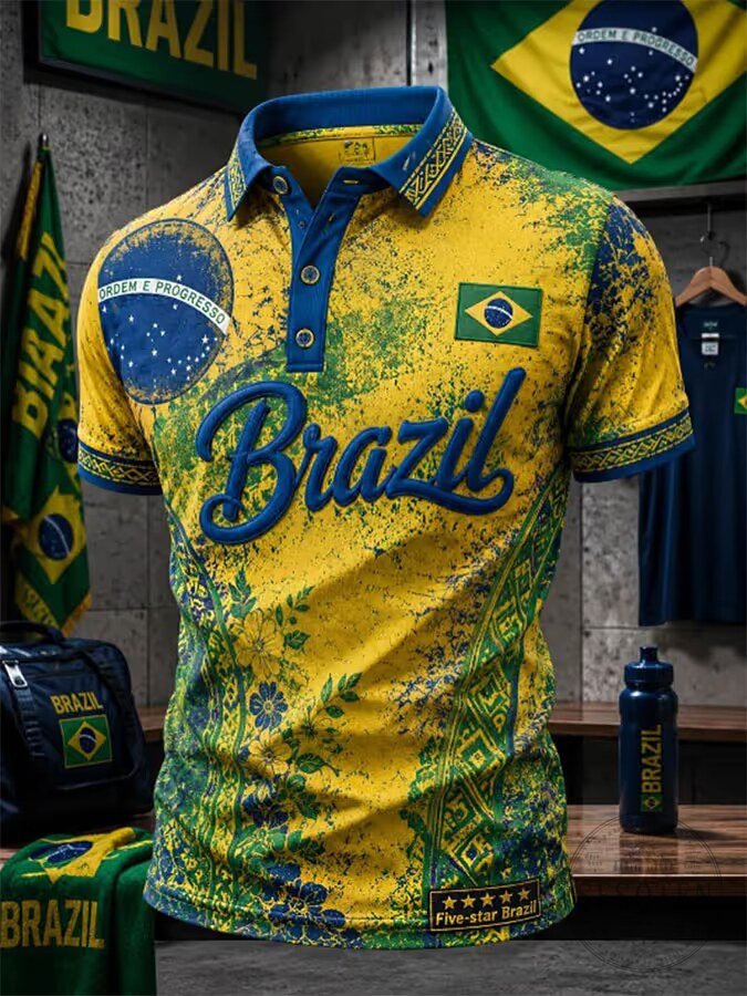 Brazil National Team Five-Star Celebration Yellow Polo Shirt