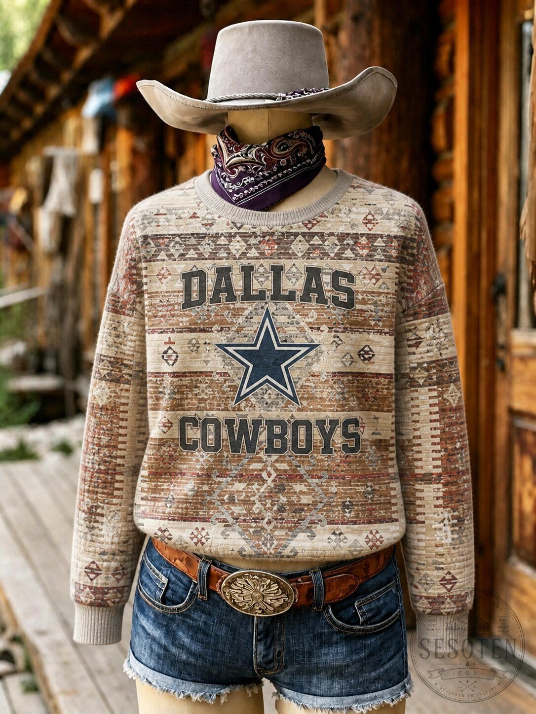 Dallas Cowboys Aztec Print Crewneck Sweatshirt