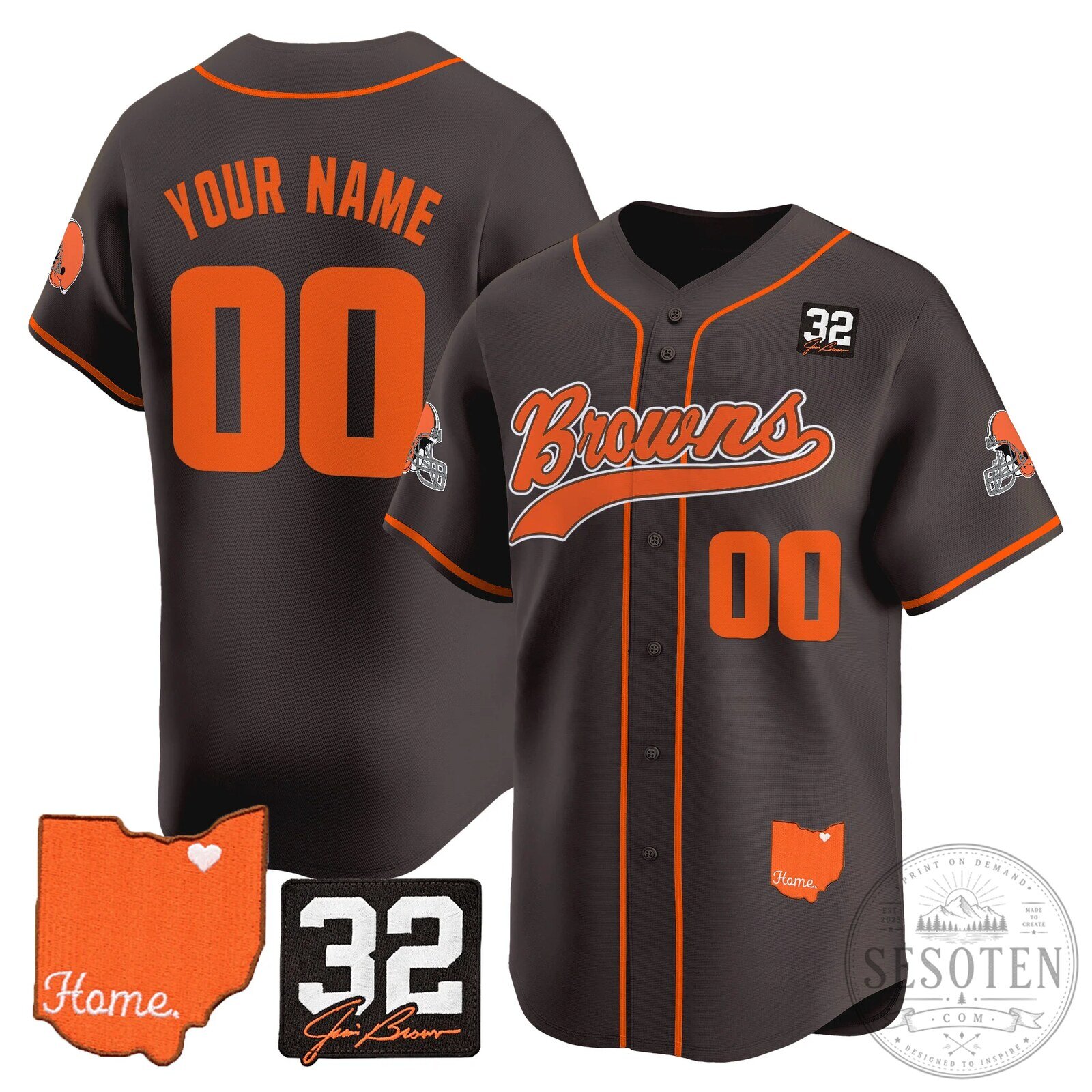 Cleveland Browns Jim Brown Memorial Home Patch Vapor Baseball Custom Jersey