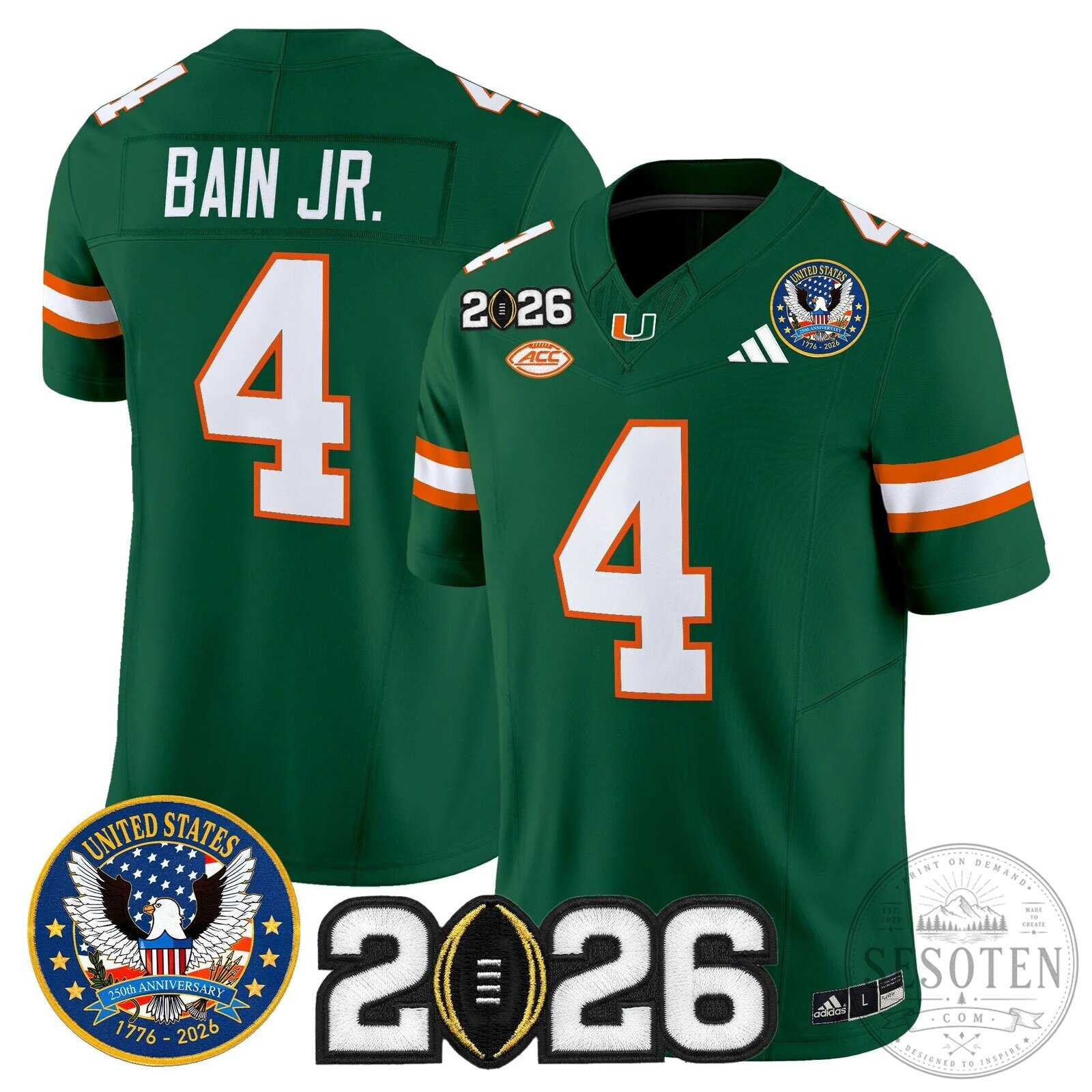 Miami Hurricanes United States 250th Anniversary 2026 CFP Final Patch Football Jersey