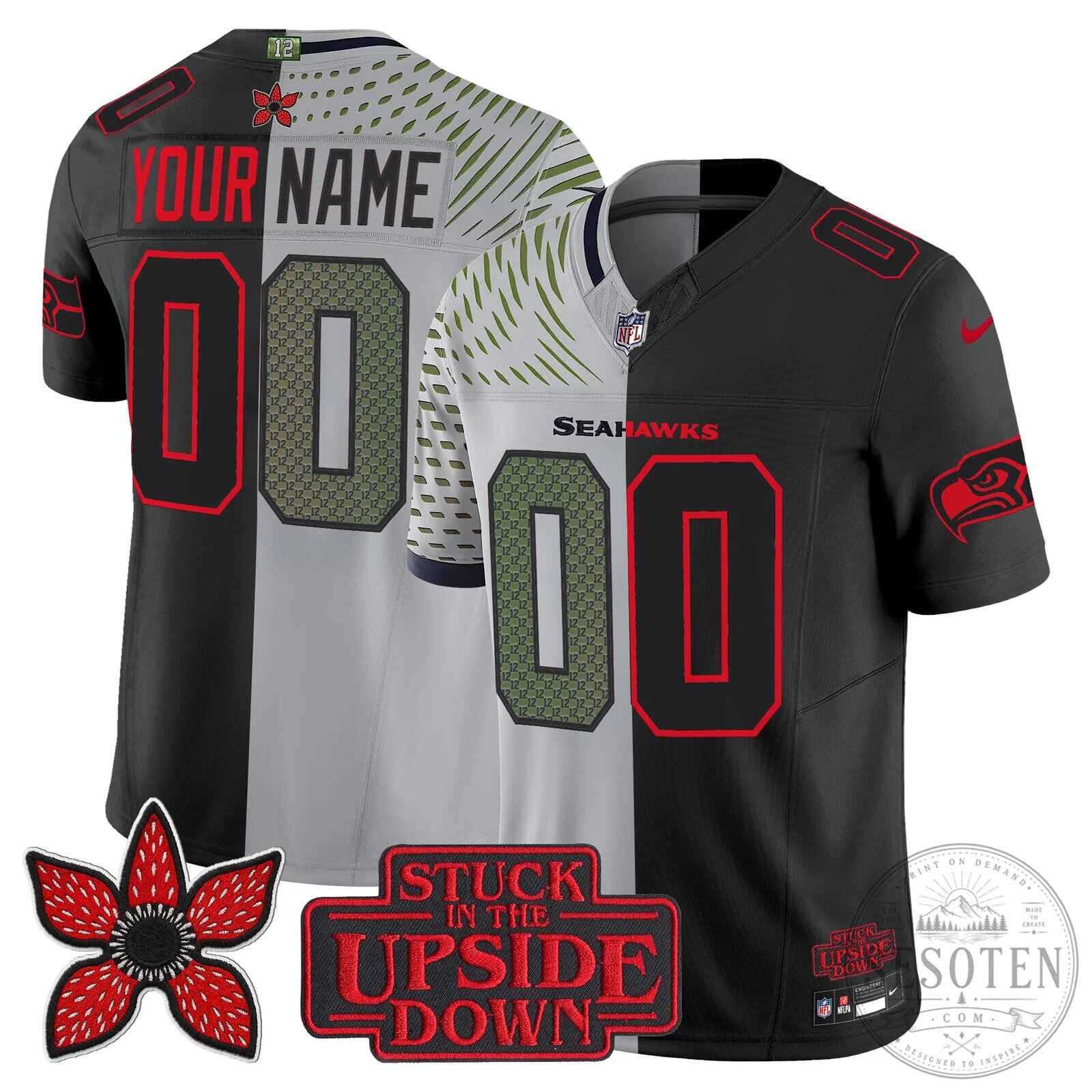 Seattle Seahawks Stranger Things Upside Down Edition Custom Football Jersey