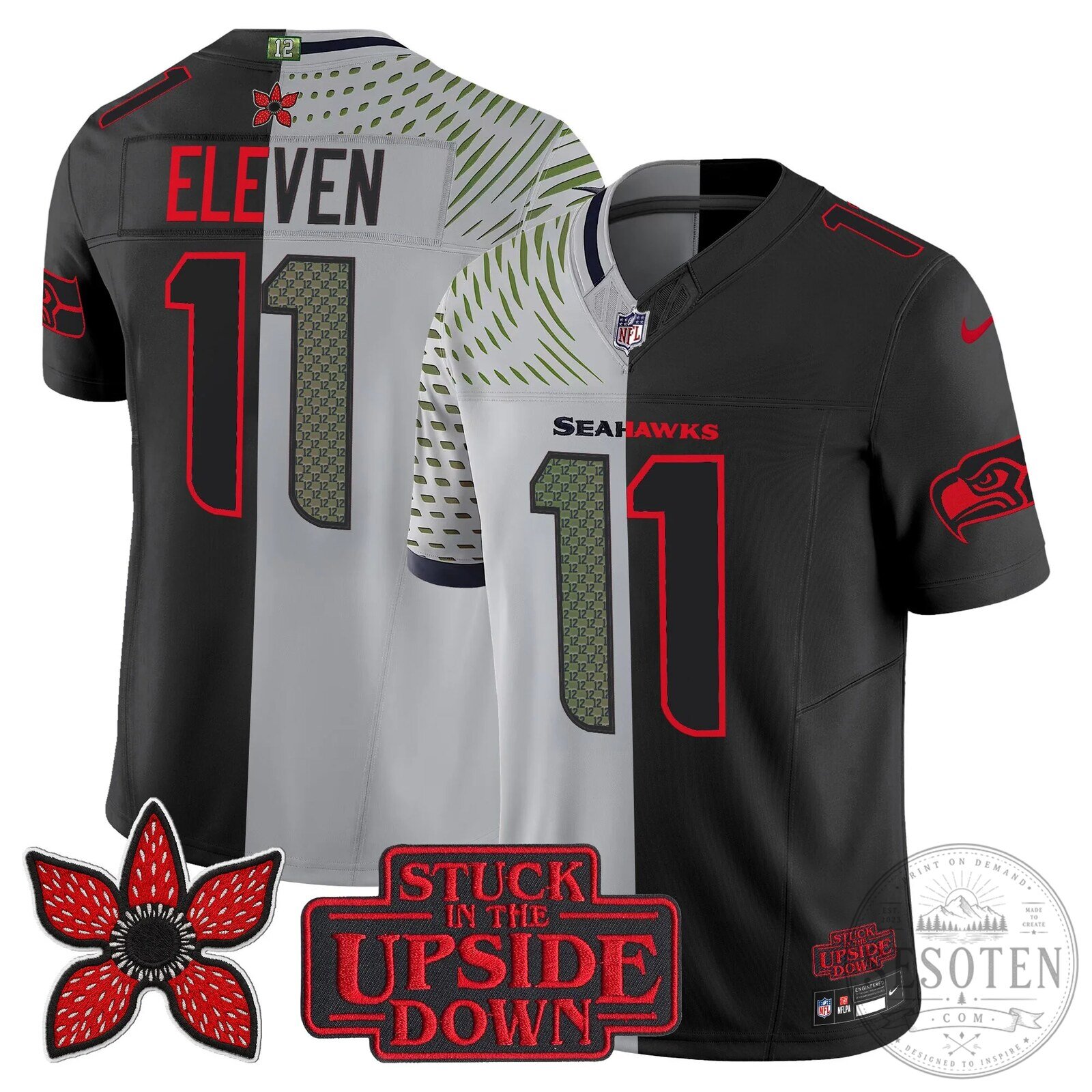Seattle Seahawks Stranger Things Eleven Upside Down Edition Football Jersey