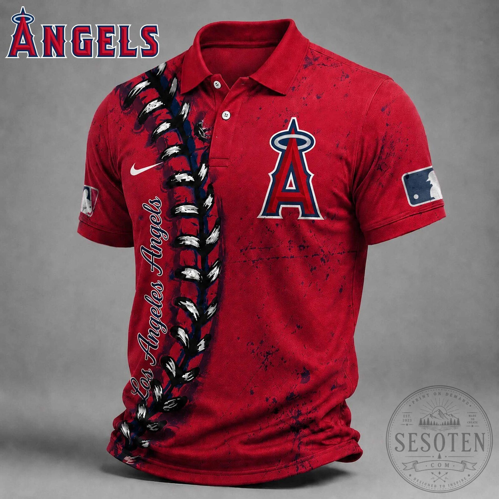Angels Baseball Los Angeles Team Logo Red Polo Shirt for Men
