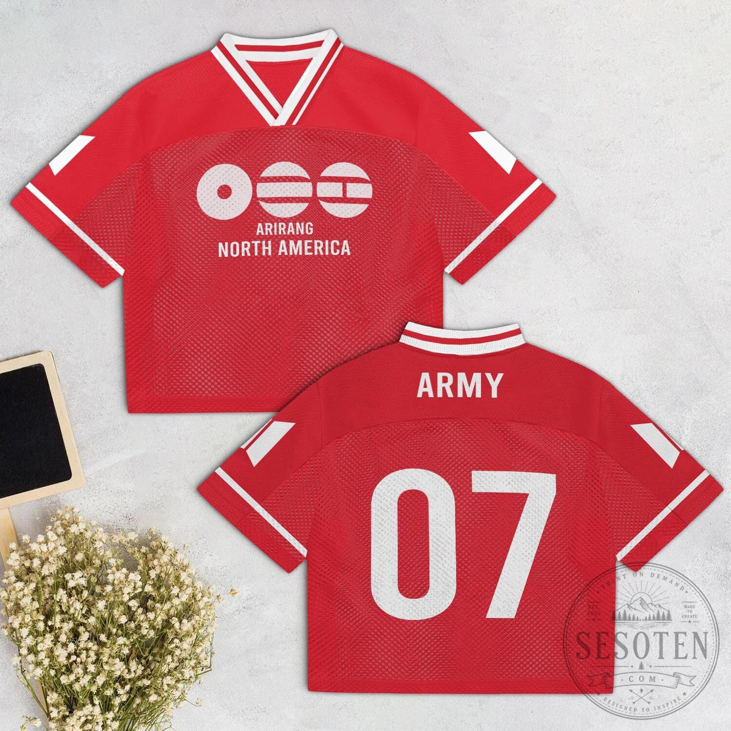 Kpop Fan Shirt Arirang North America BTS ARMY Red Mesh Football Jersey