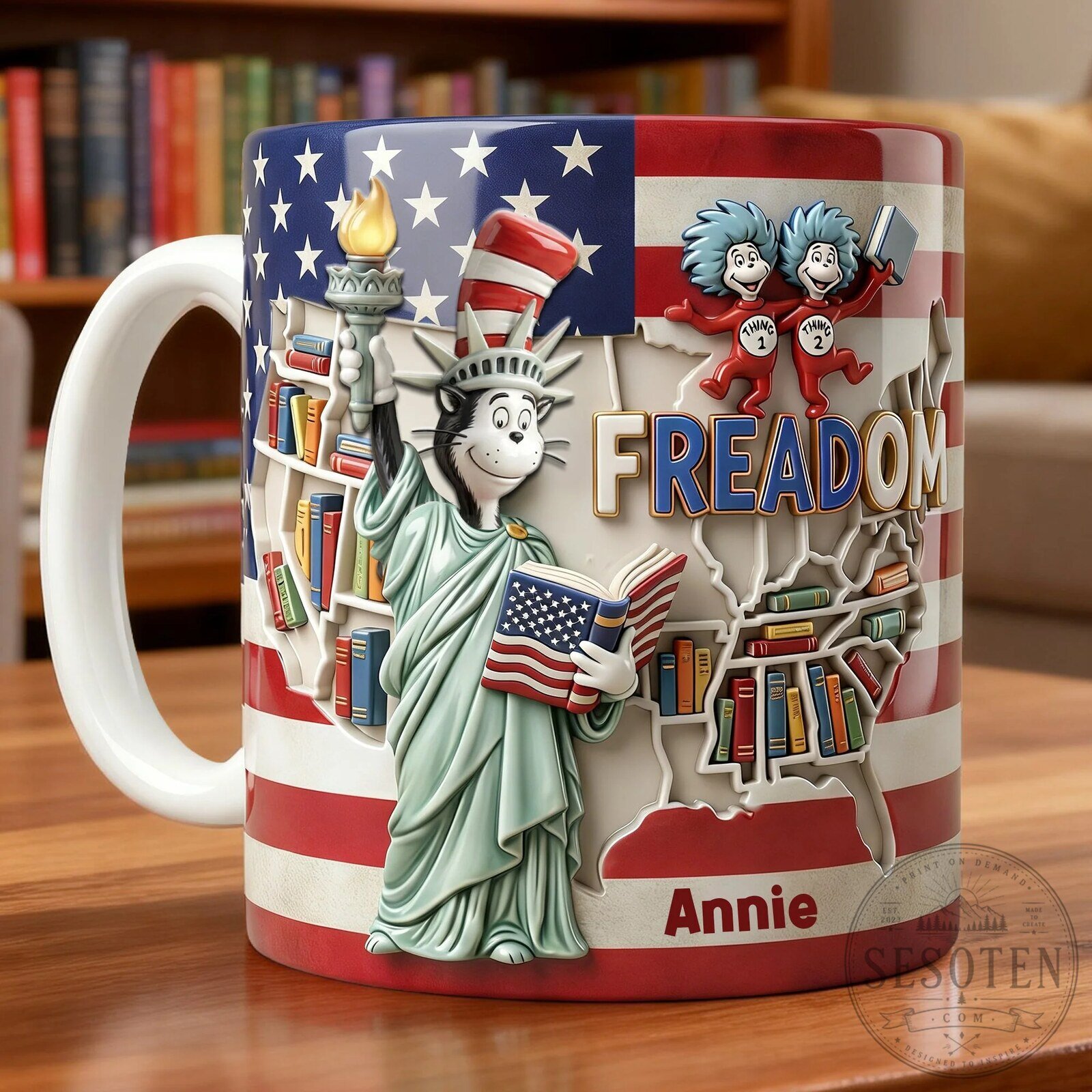 Patriotic Coffee Lovers Reading Mug with Cat in the Hat Statue of Liberty Design 10 Patriotic Coffee Lovers Reading Mug with Cat in the Hat Statue of Liberty Design