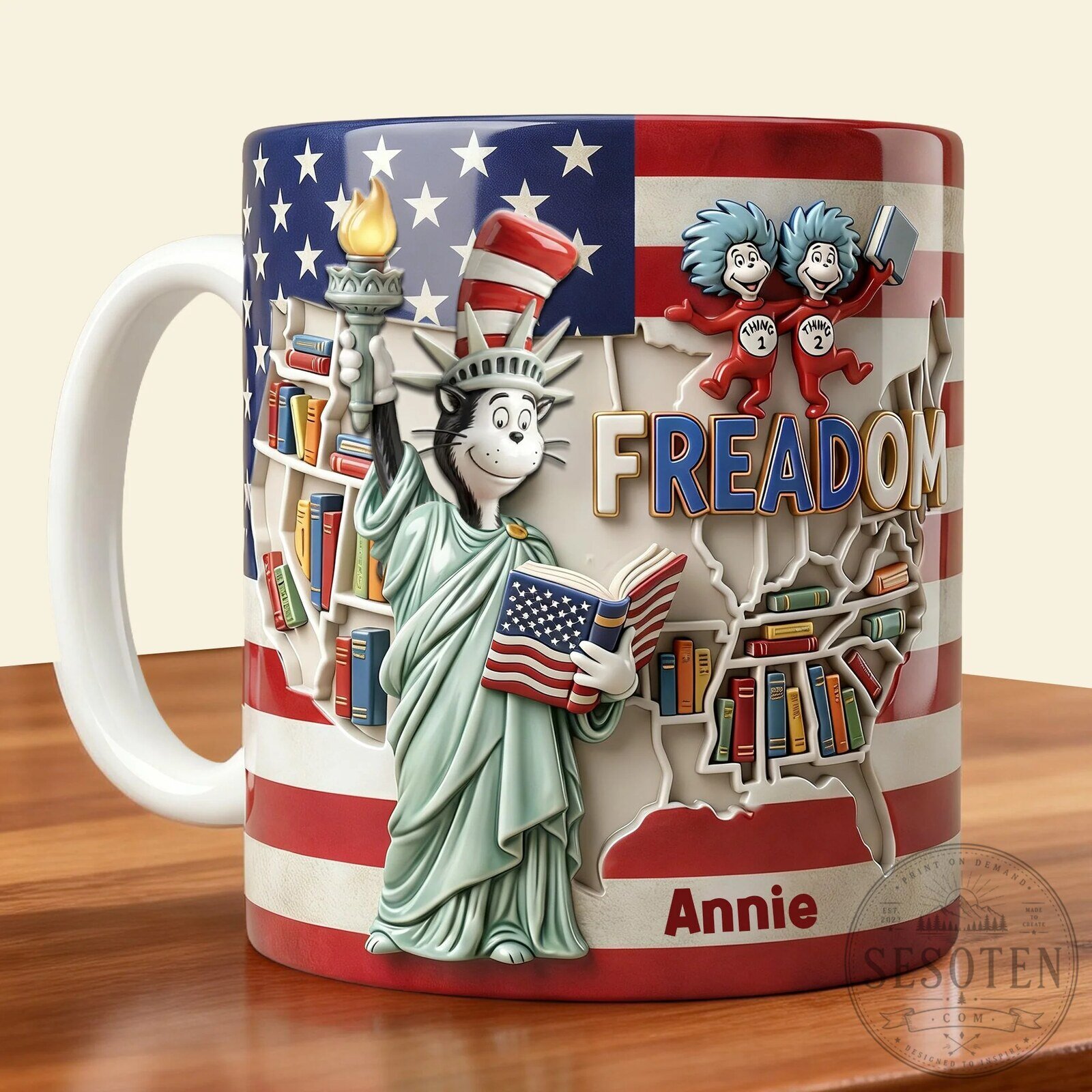 Patriotic Coffee Lovers Reading Mug with Cat in the Hat Statue of Liberty Design 11 Patriotic Coffee Lovers Reading Mug with Cat in the Hat Statue of Liberty Design