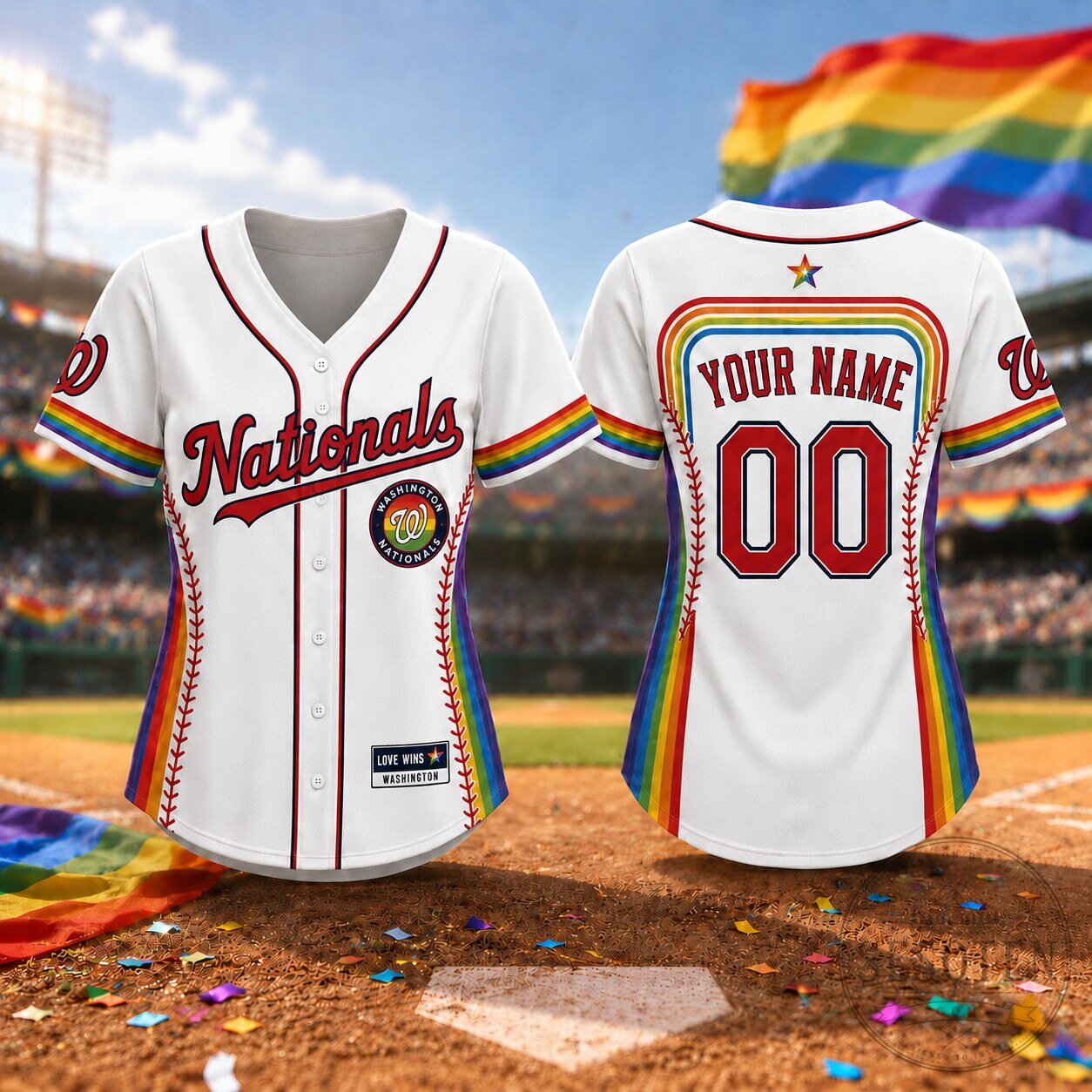 Washington Nationals Personalized Baseball Jersey Love Wins Rainbow