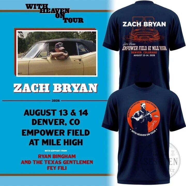 Zach Bryan Denver Broncos Empower Field Concert 2026 Tour T-Shirt