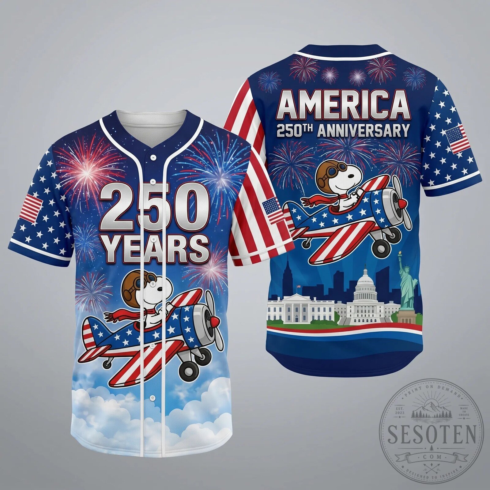 Snoopy 250th Anniversary America Celebration Baseball Jersey