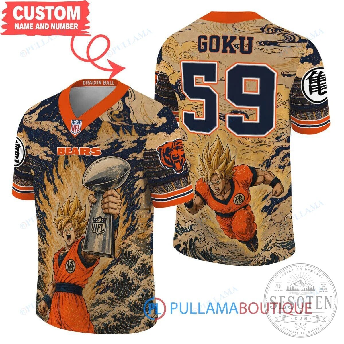 Chicago Bears Goku Dragon Ball Z Super Saiyan Football Jersey