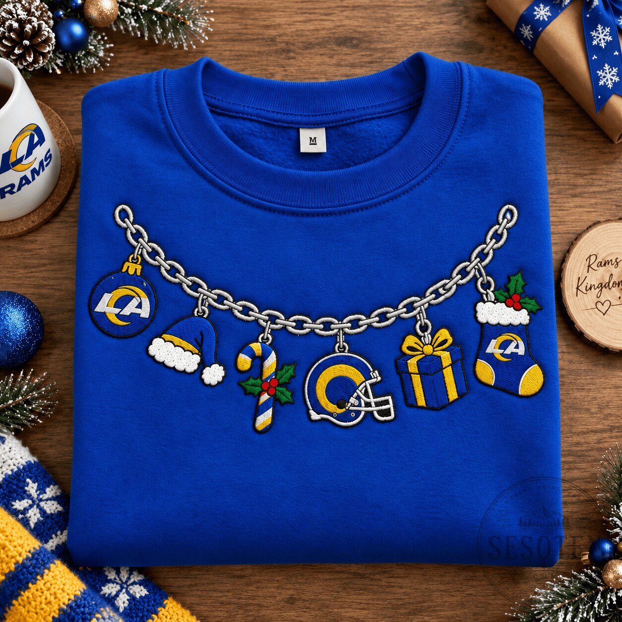 Los Angeles Rams Christmas Chain Embroidered Blue Sweatshirt
