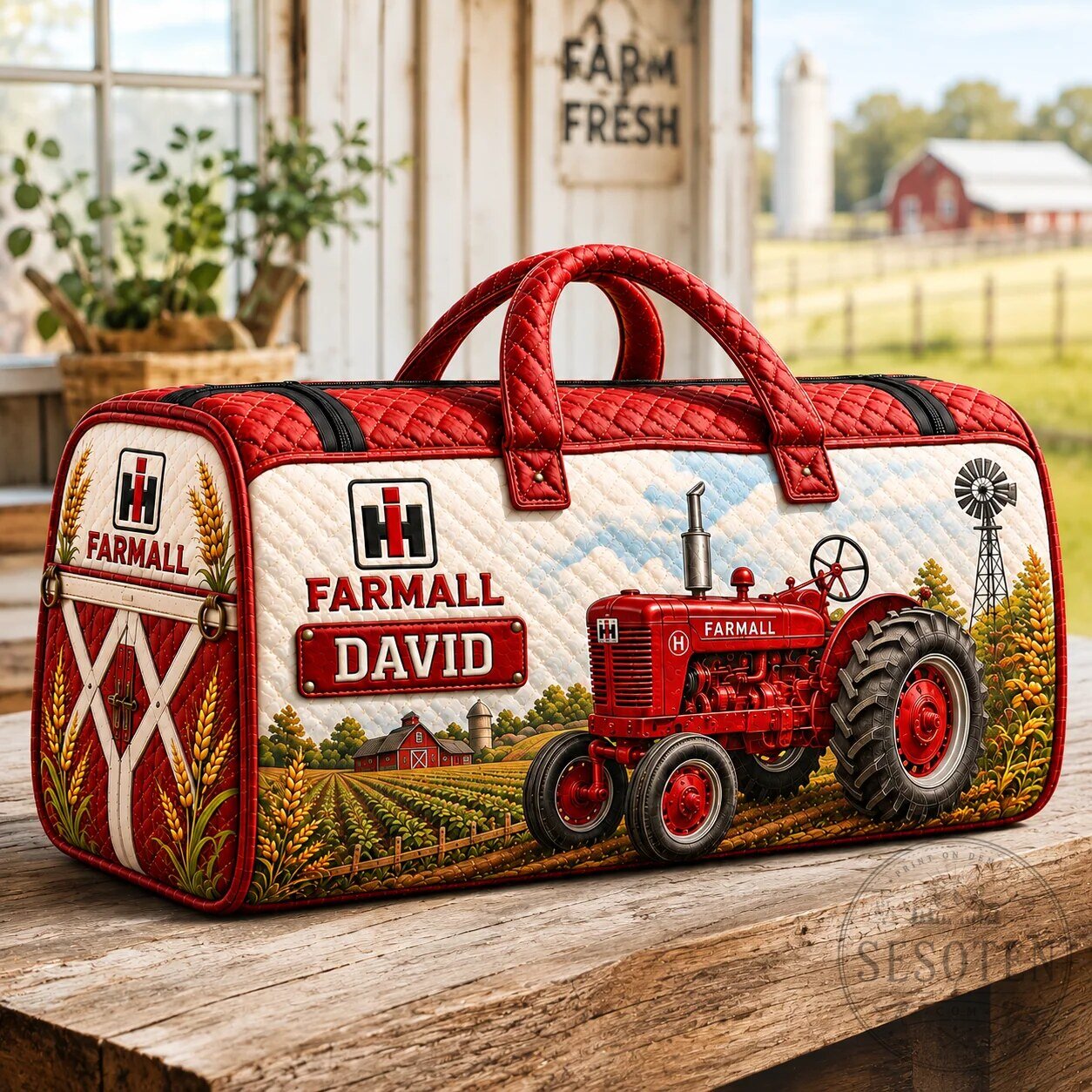 Red Farmall Tractor Personalized Quilted Weekender Bag for Farmers 7 Red Farmall Tractor Personalized Quilted Weekender Bag for Farmers