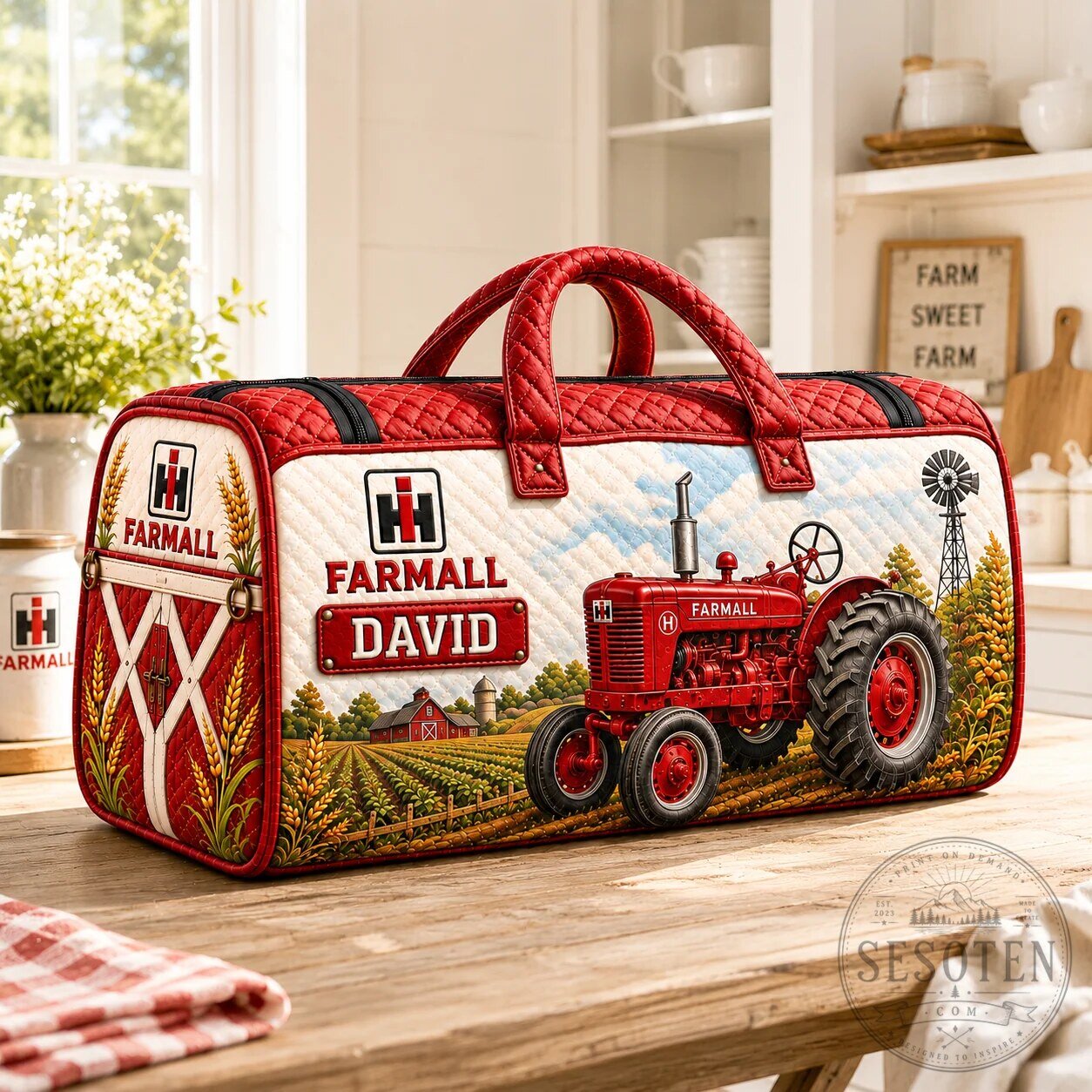 Red Farmall Tractor Personalized Quilted Weekender Bag for Farmers 8 Red Farmall Tractor Personalized Quilted Weekender Bag for Farmers
