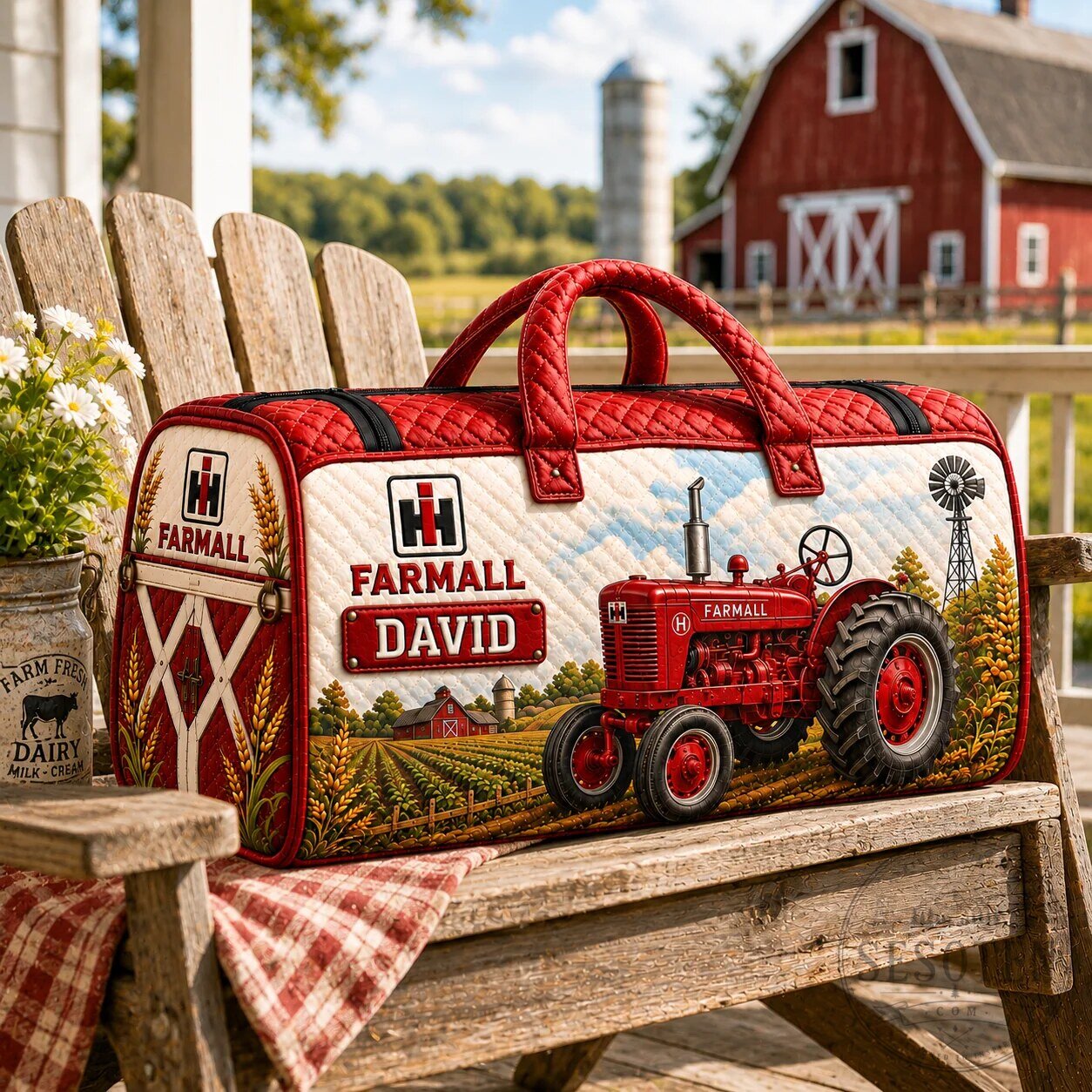 Red Farmall Tractor Personalized Quilted Weekender Bag for Farmers 9 Red Farmall Tractor Personalized Quilted Weekender Bag for Farmers